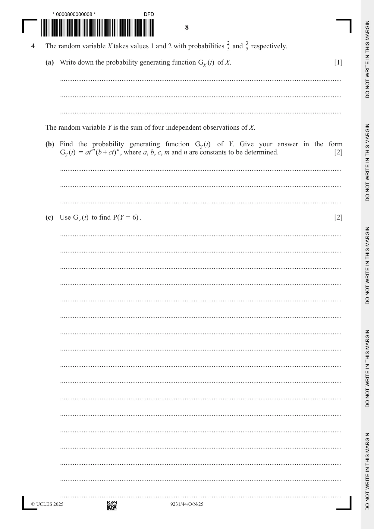 Cambridge A Level Mathematics - Further 9231 2025 Oct/Nov Paper 4 · Variant 4 question paper, page 8 of 12