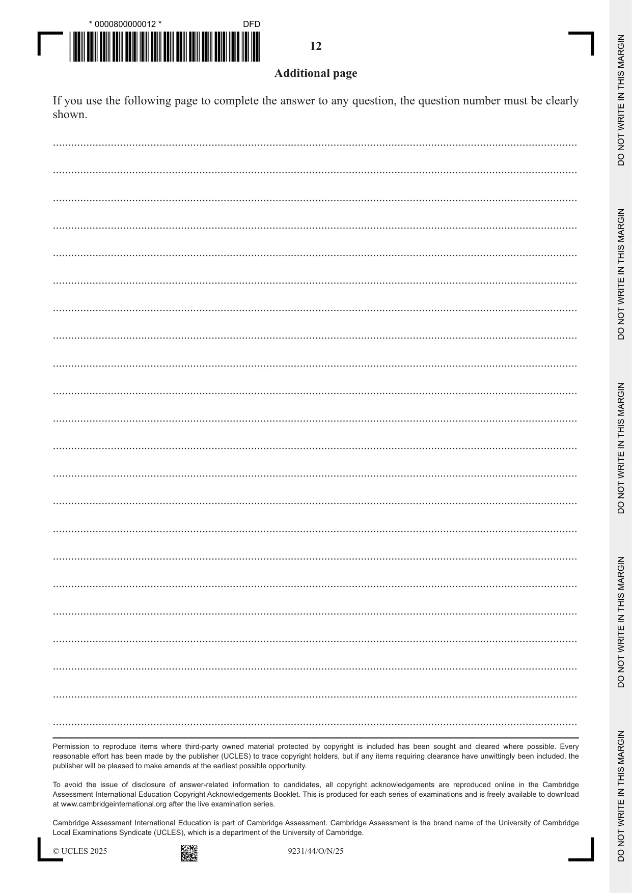 Cambridge A Level Mathematics - Further 9231 2025 Oct/Nov Paper 4 · Variant 4 question paper, page 12 of 12