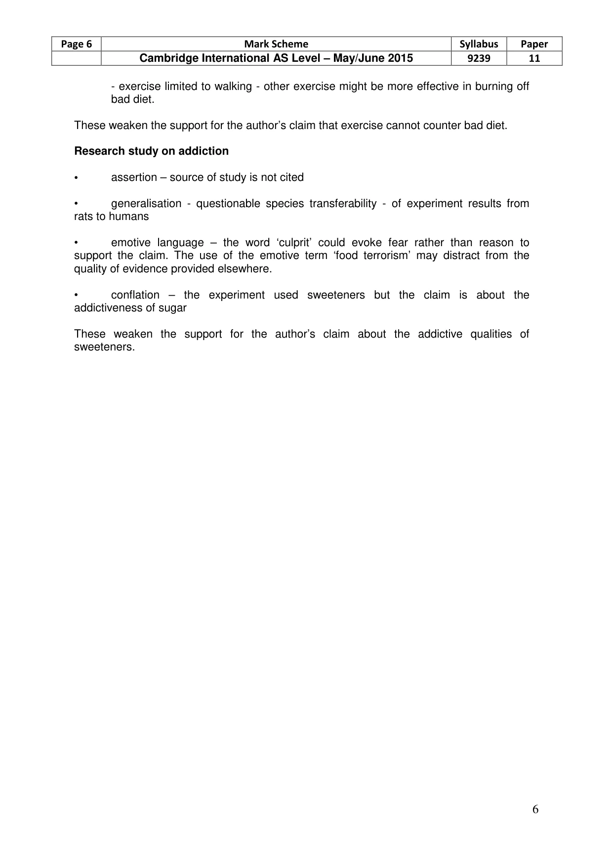 Mark scheme, page 6 of 9