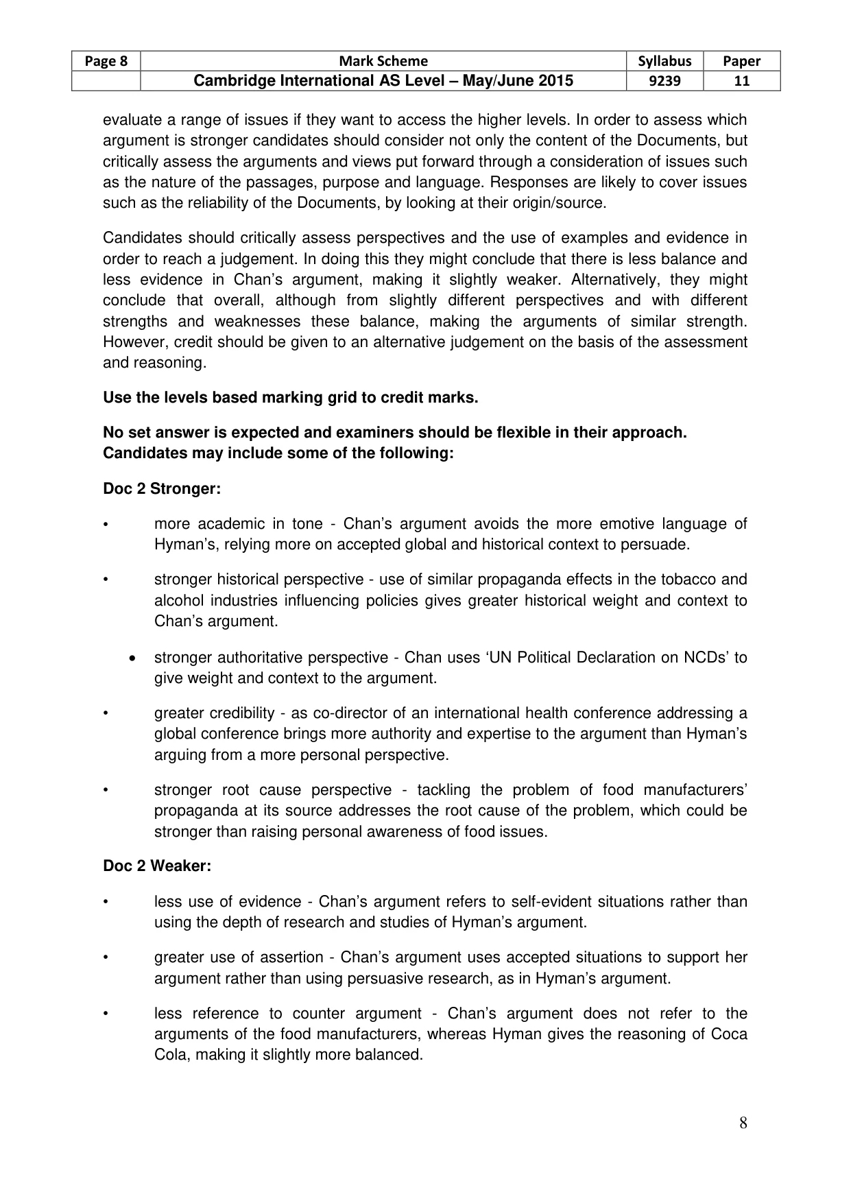 Mark scheme, page 8 of 9