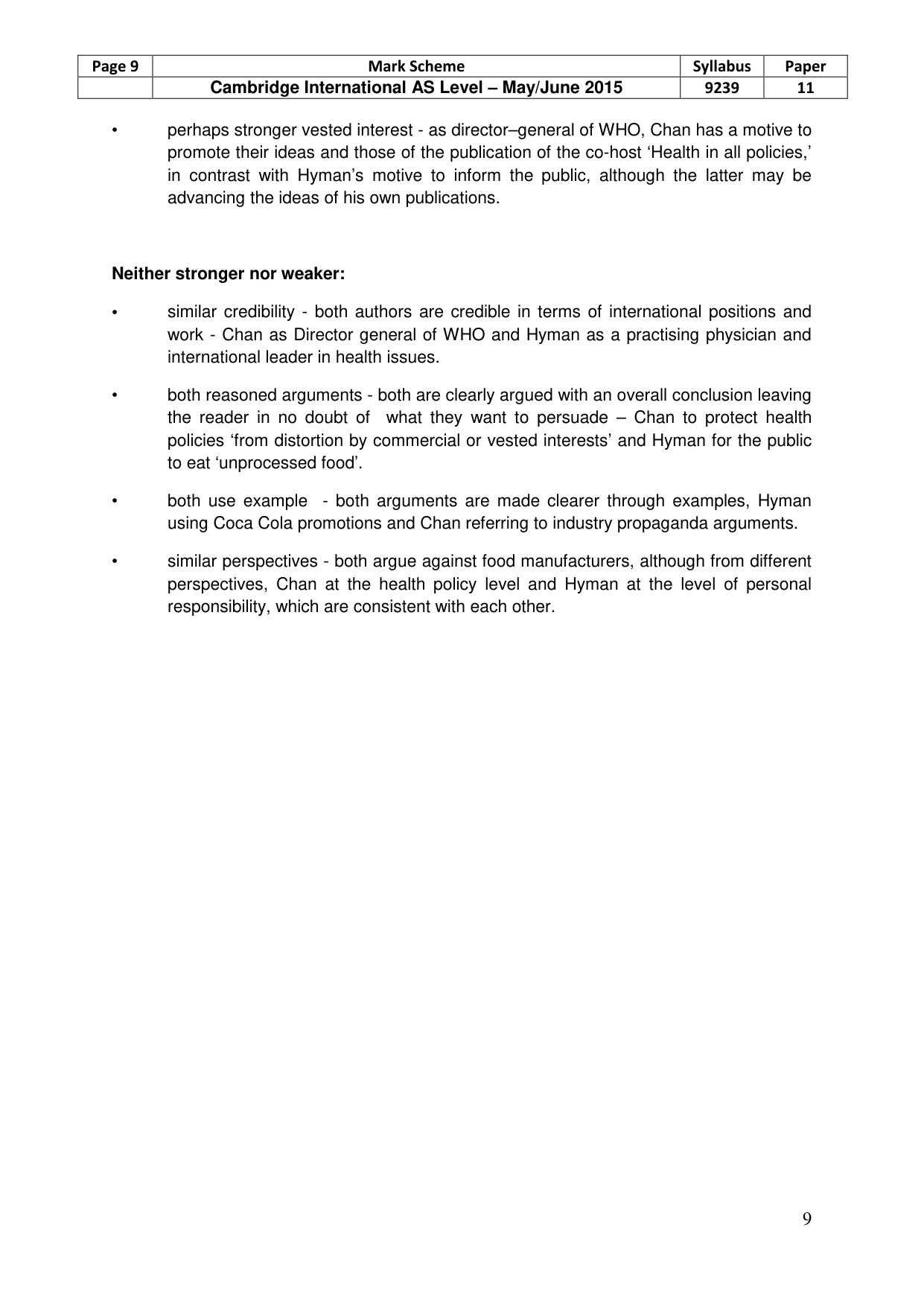 Mark scheme, page 9 of 9