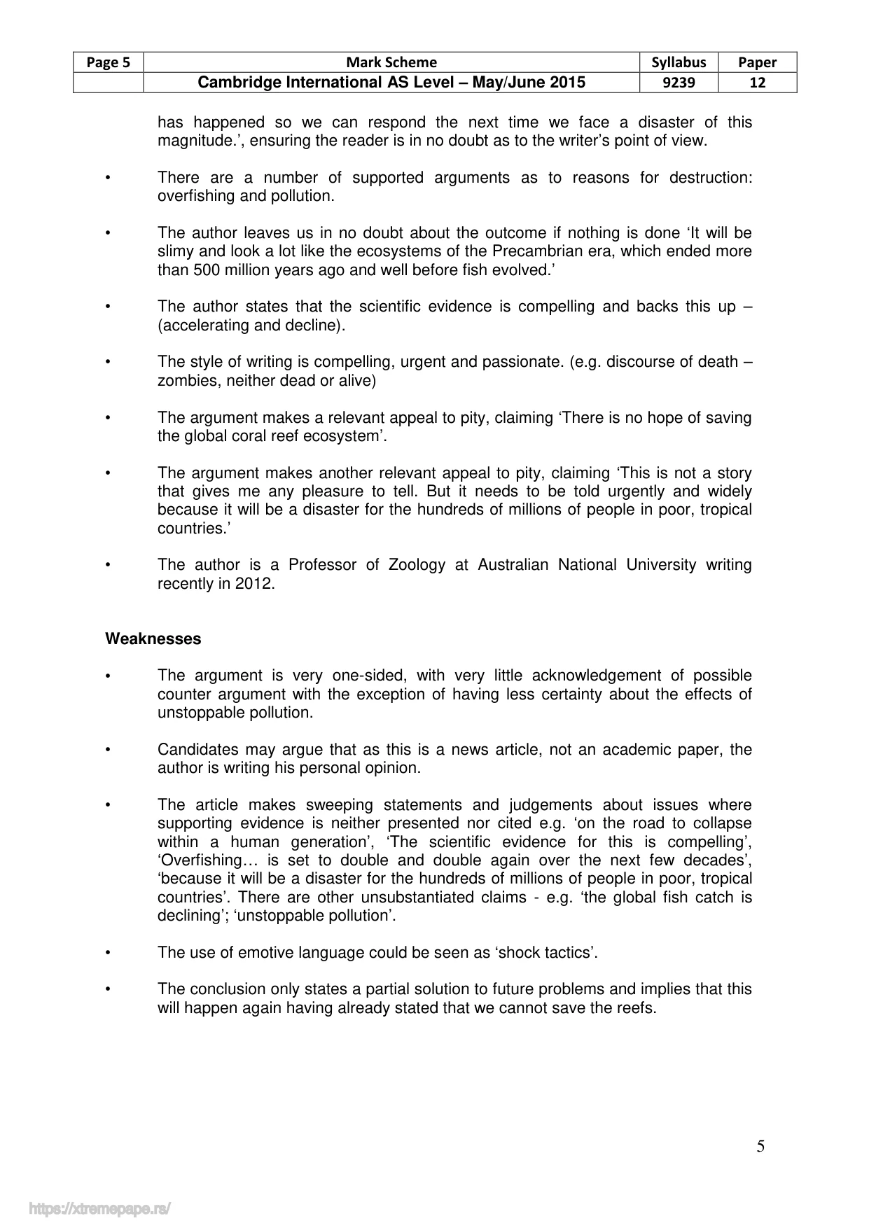 Mark scheme, page 5 of 8