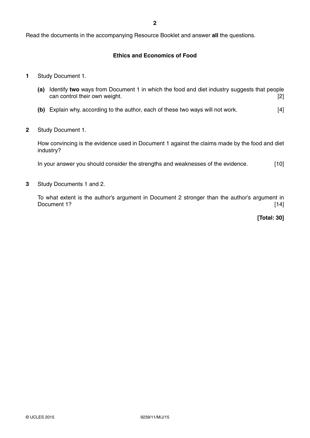 Cambridge A Level Global Perspectives and Research 9239 2015 May/June Paper 1 · Variant 1 question paper, page 2 of 4