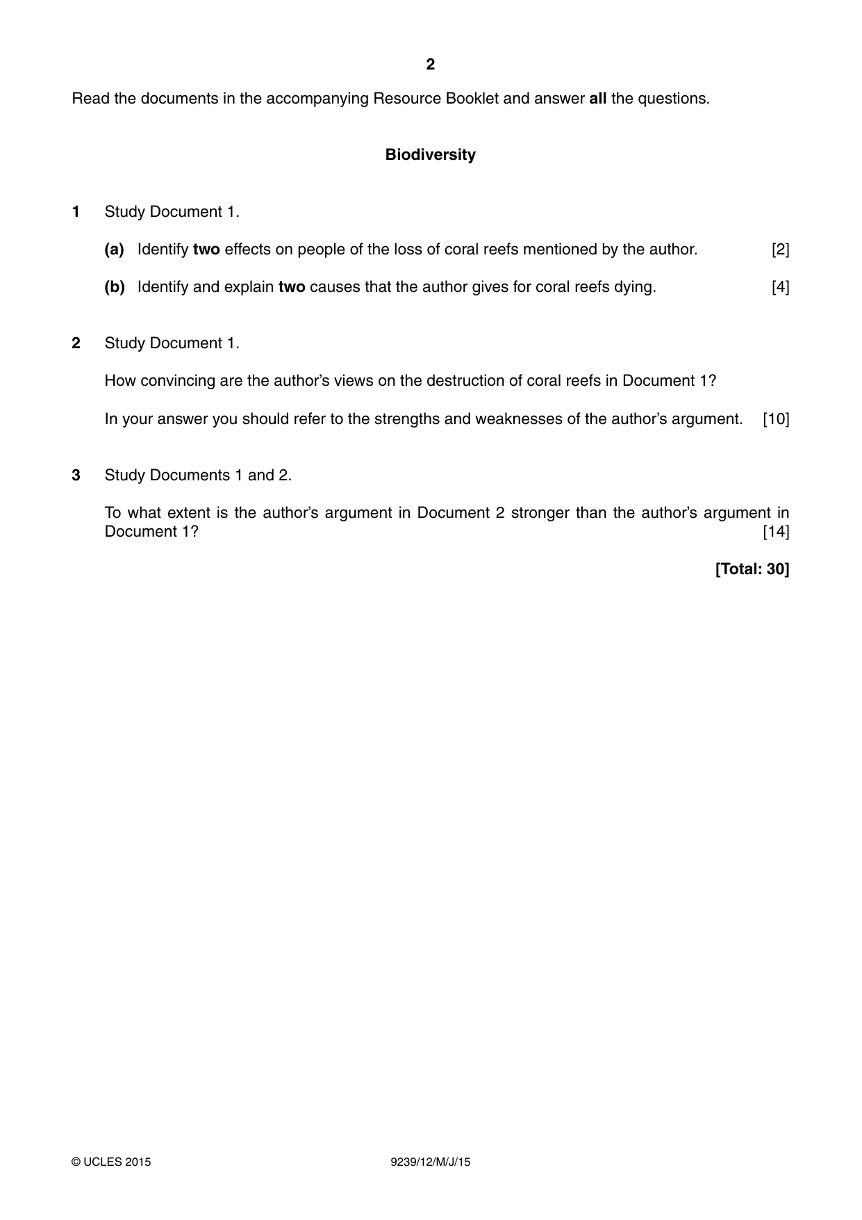 Cambridge A Level Global Perspectives and Research 9239 2015 May/June Paper 1 · Variant 2 question paper, page 2 of 4