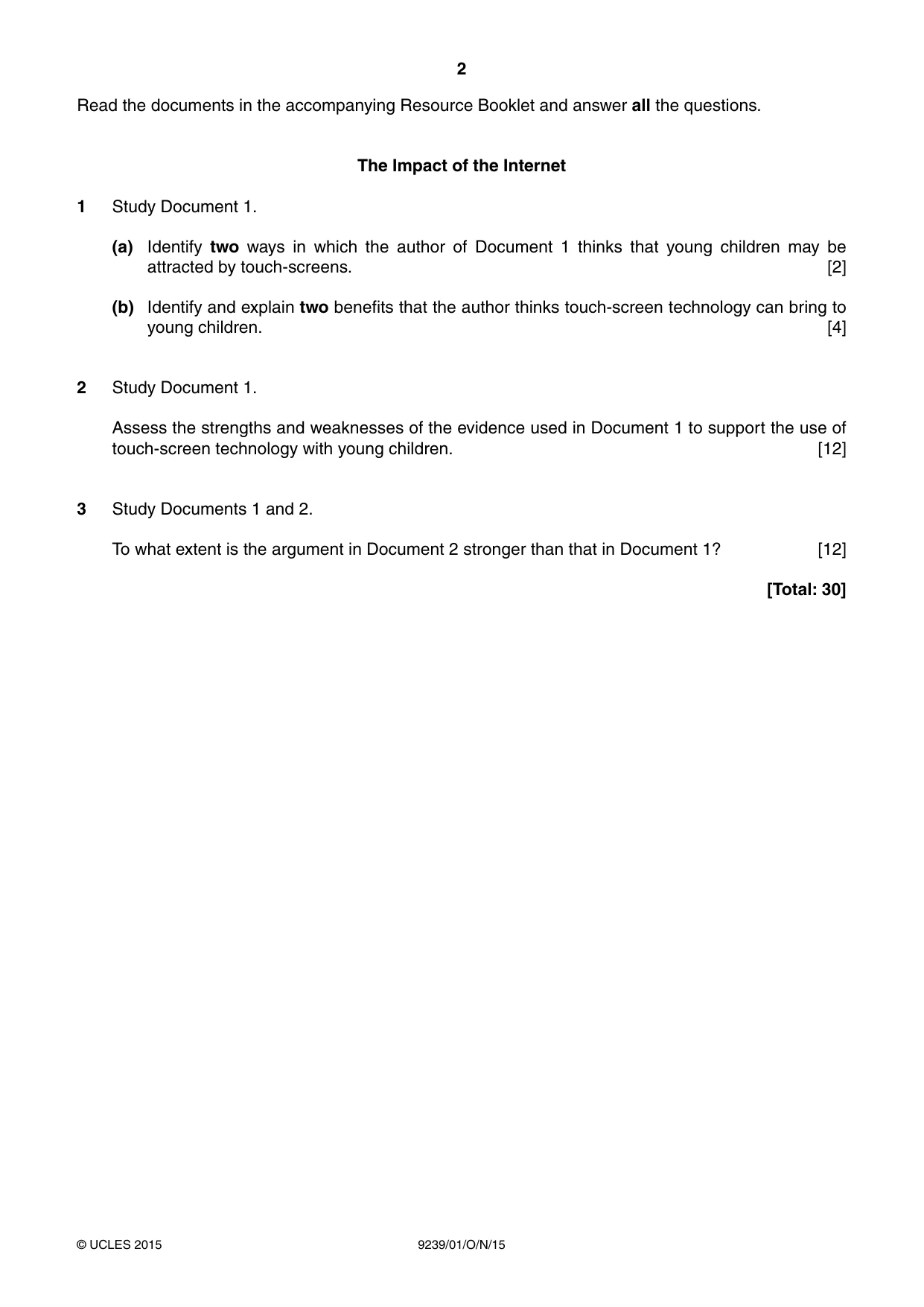 Cambridge A Level Global Perspectives and Research 9239 2015 Oct/Nov Paper 1 · Variant 0 question paper, page 2 of 4