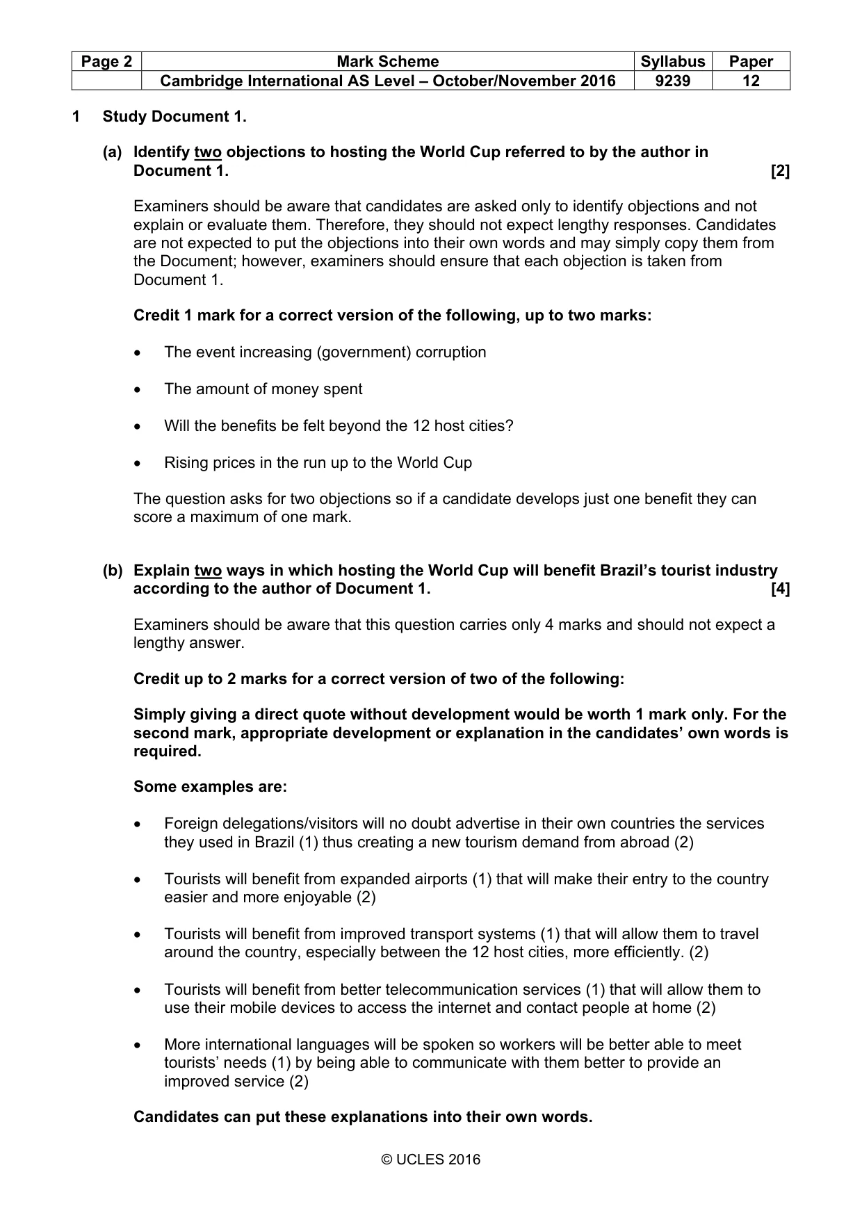 Mark scheme, page 2 of 6