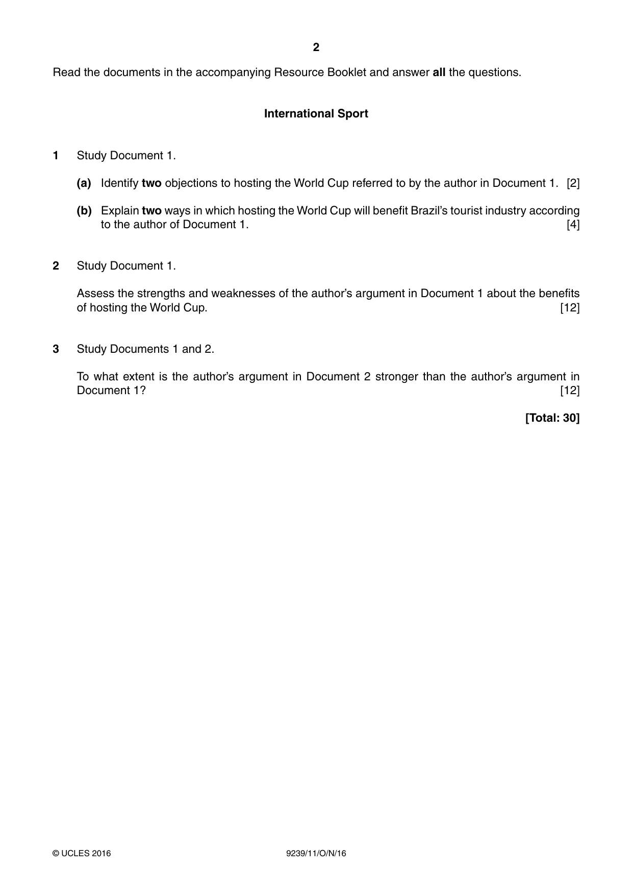 Cambridge A Level Global Perspectives and Research 9239 2016 Oct/Nov Paper 1 · Variant 1 question paper, page 2 of 4