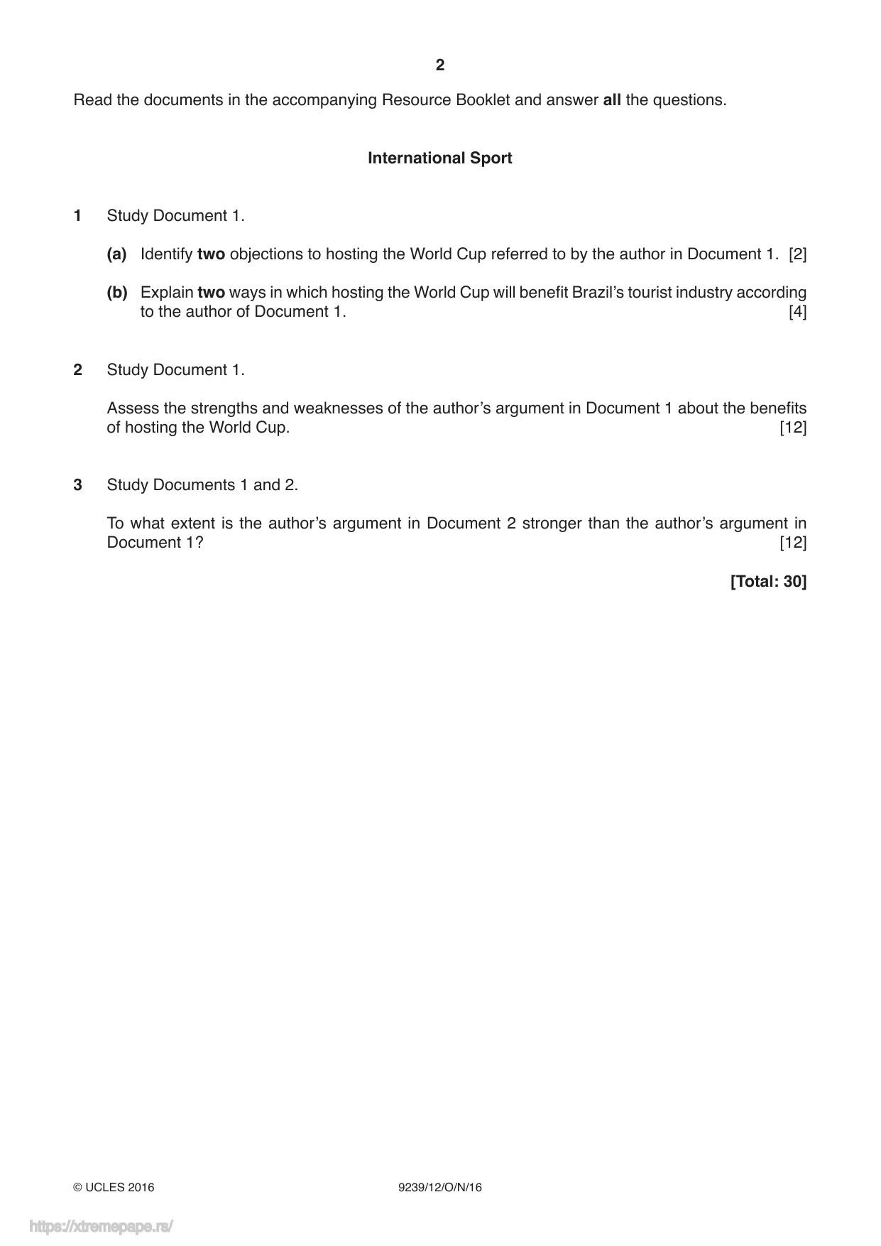 Cambridge A Level Global Perspectives and Research 9239 2016 Oct/Nov Paper 1 · Variant 2 question paper, page 2 of 4