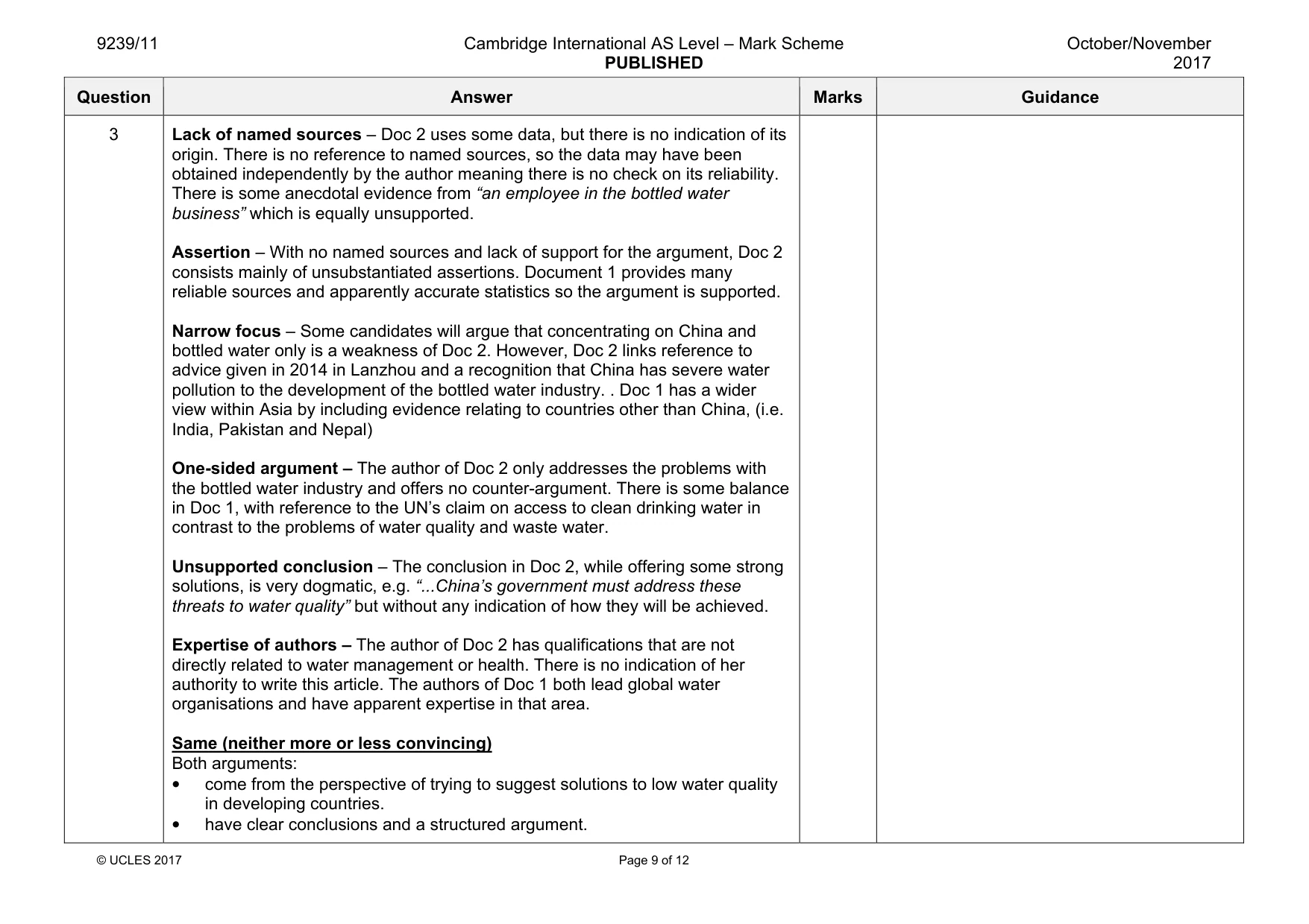 Mark scheme, page 9 of 12