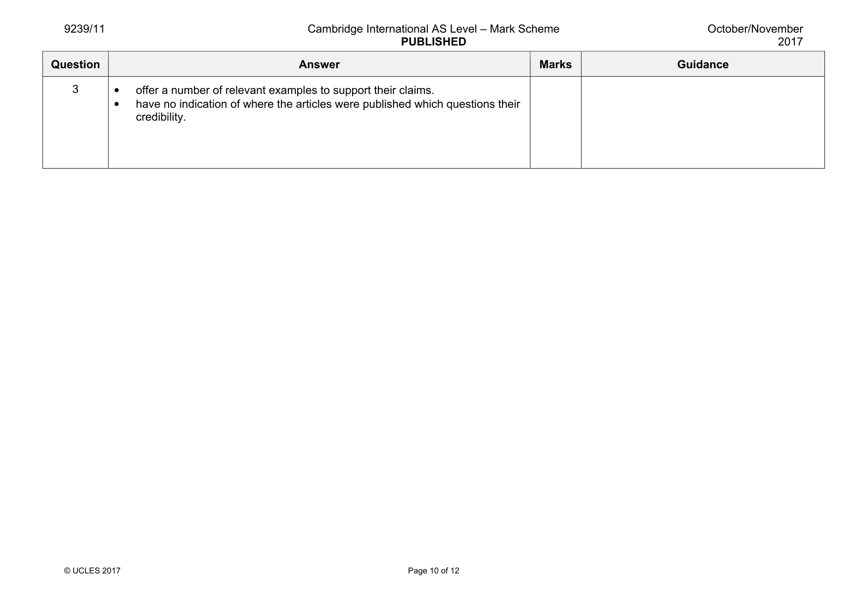 Mark scheme, page 10 of 12