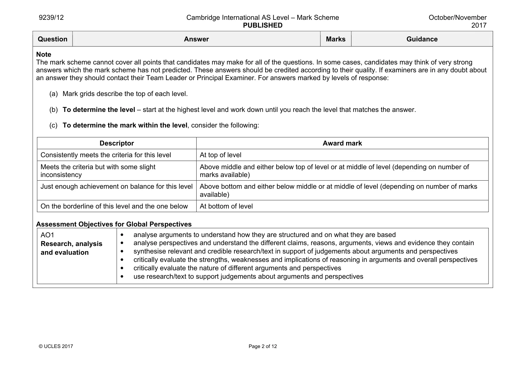 Mark scheme, page 2 of 12