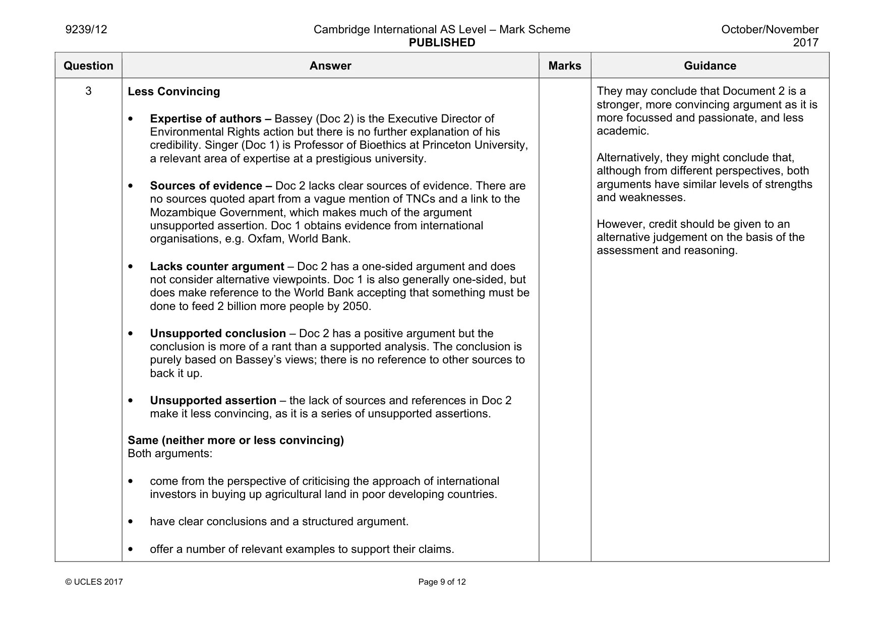 Mark scheme, page 9 of 12
