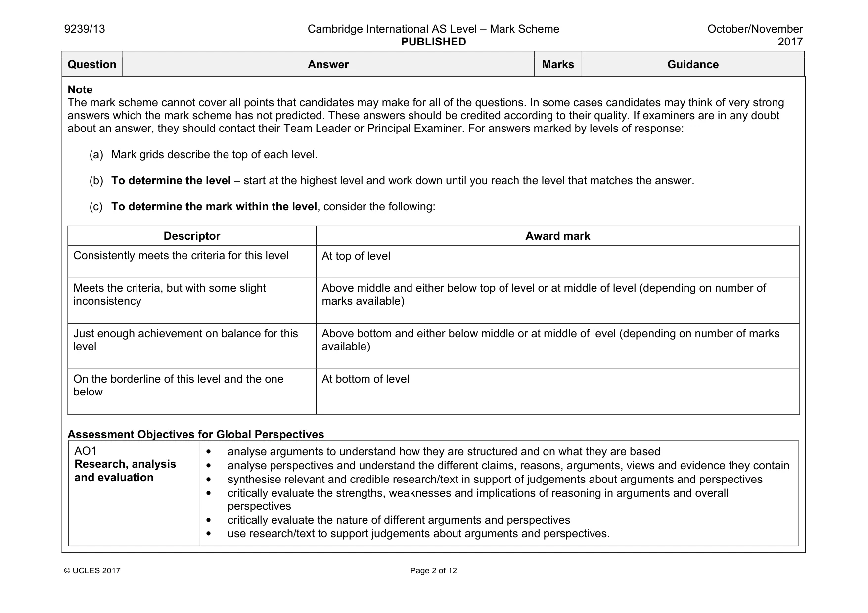 Mark scheme, page 2 of 12