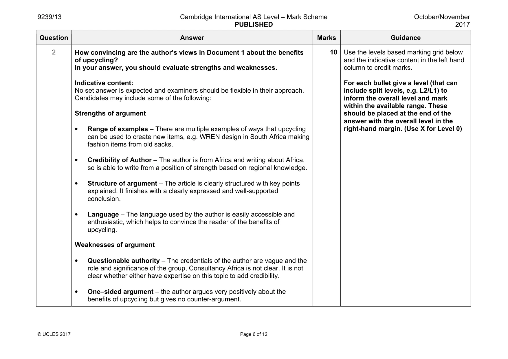 Mark scheme, page 6 of 12