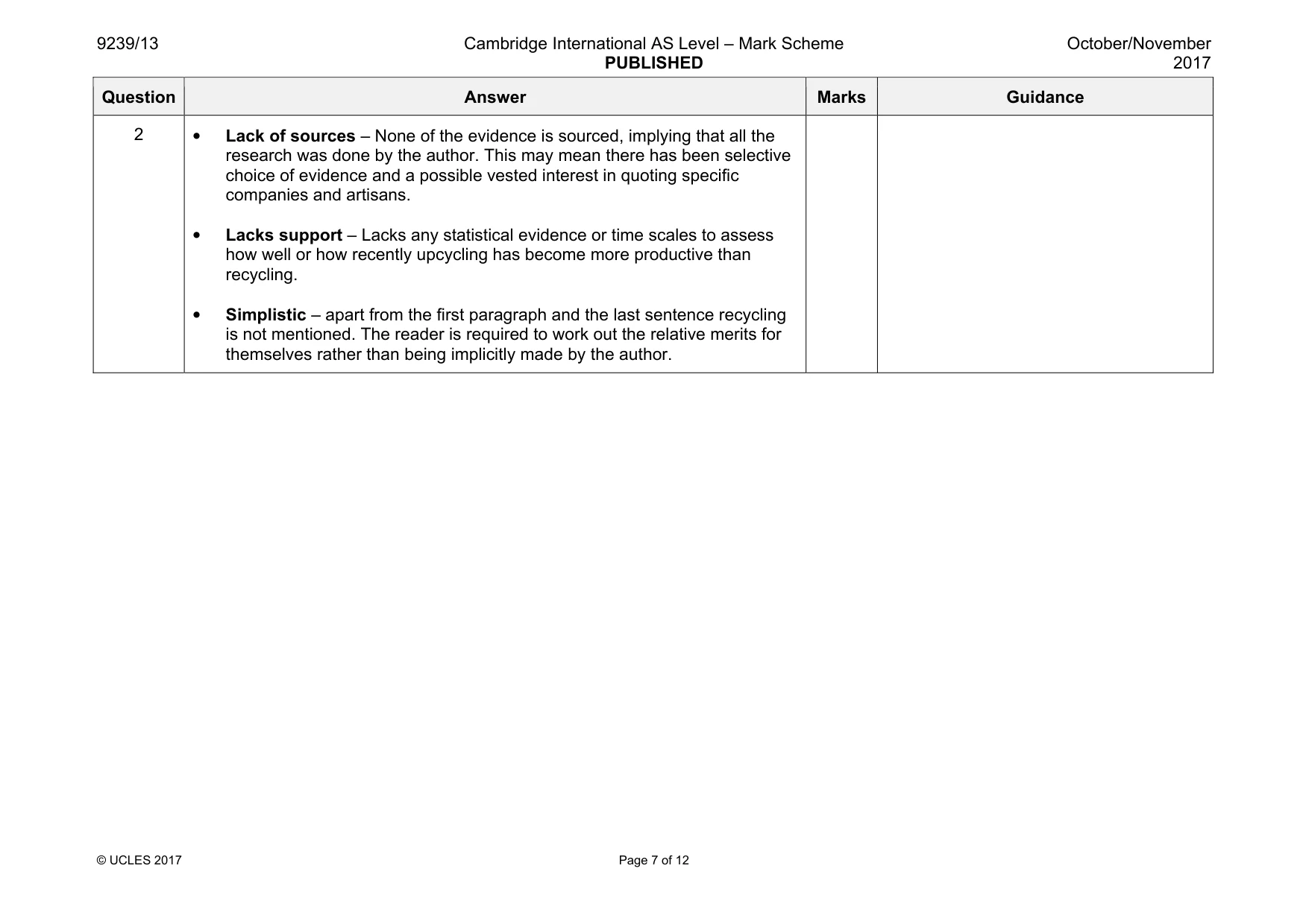 Mark scheme, page 7 of 12