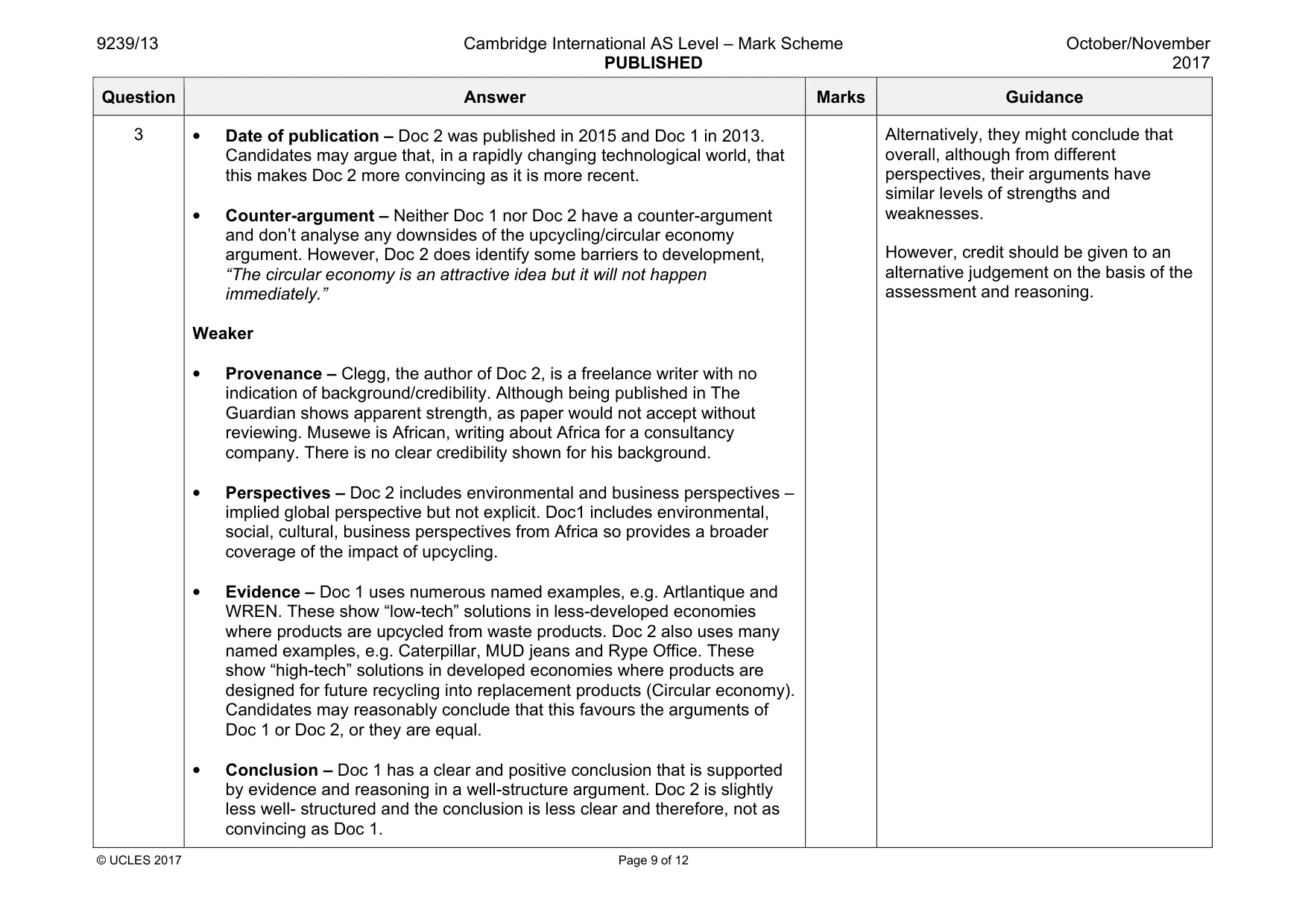 Mark scheme, page 9 of 12