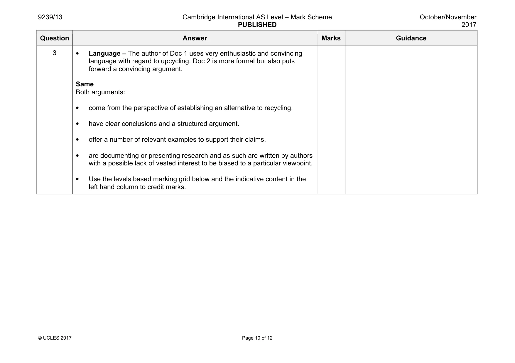 Mark scheme, page 10 of 12