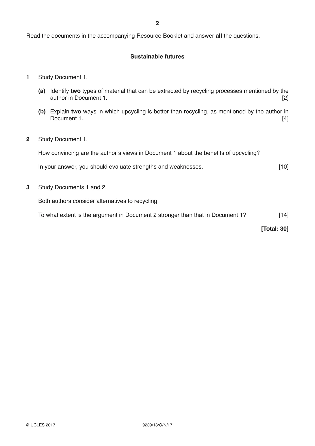Cambridge A Level Global Perspectives and Research 9239 2017 Oct/Nov Paper 1 · Variant 3 question paper, page 2 of 4