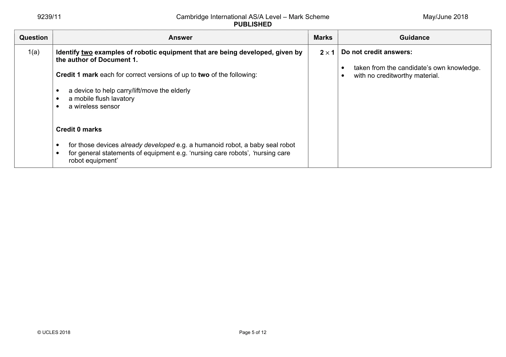 Mark scheme, page 5 of 12