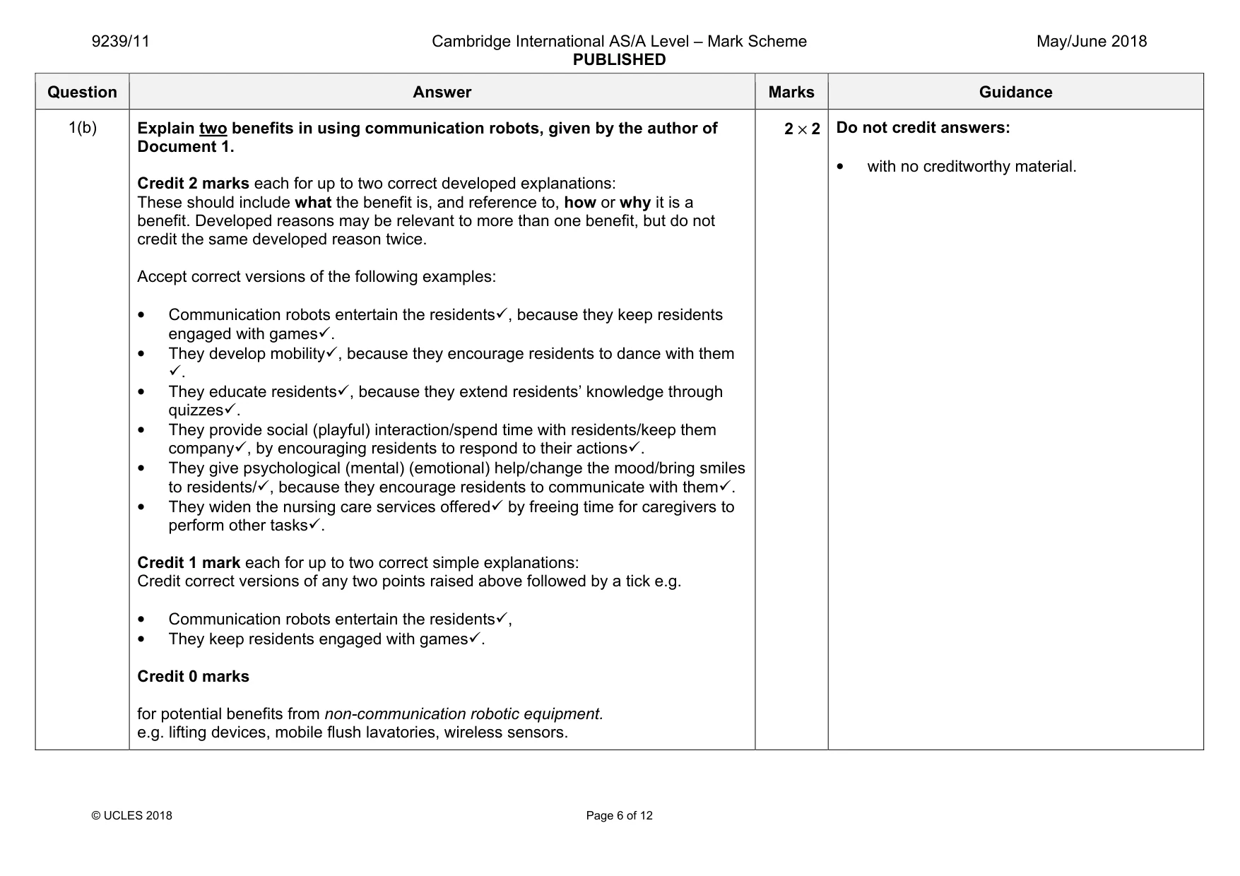 Mark scheme, page 6 of 12