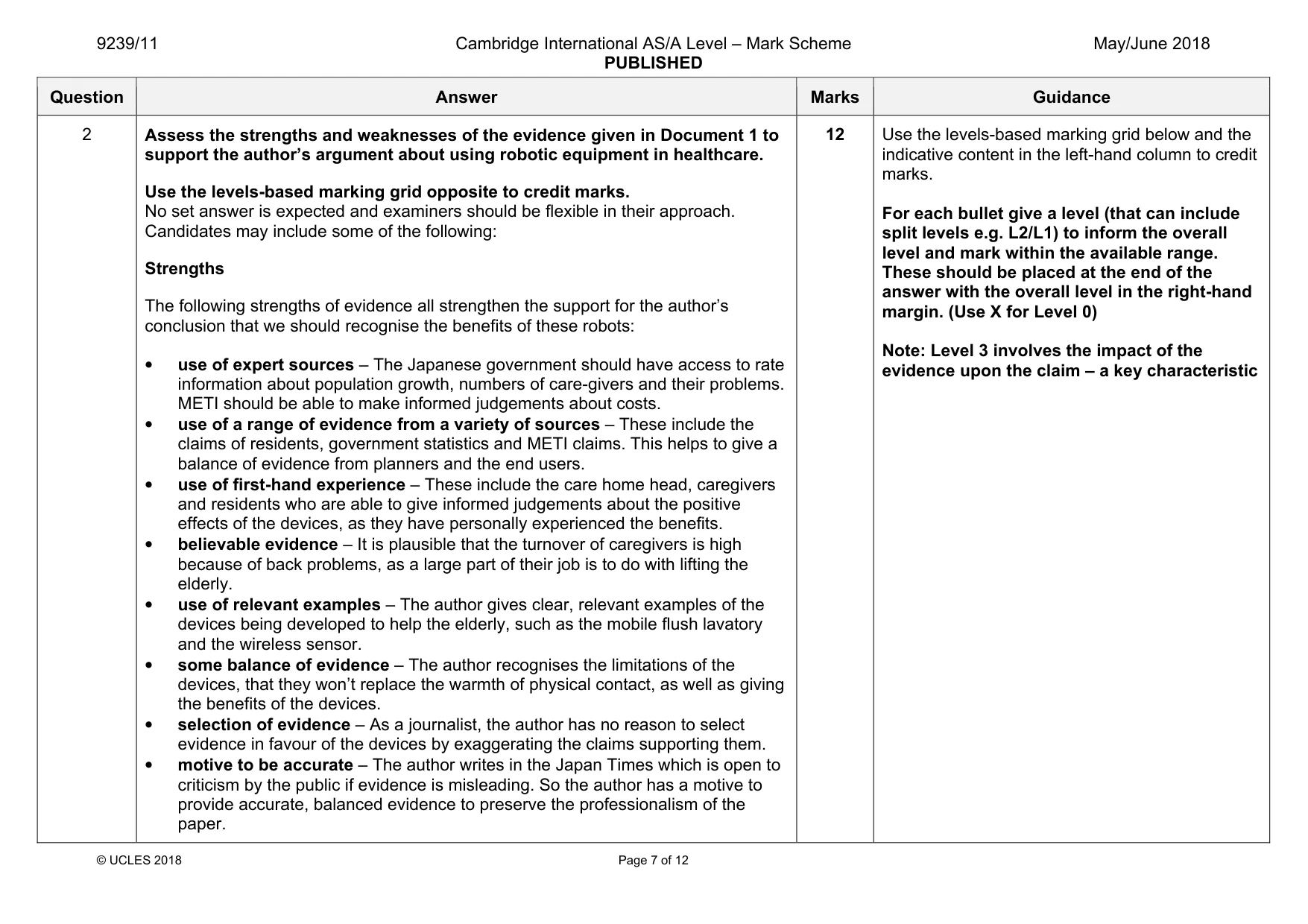 Mark scheme, page 7 of 12