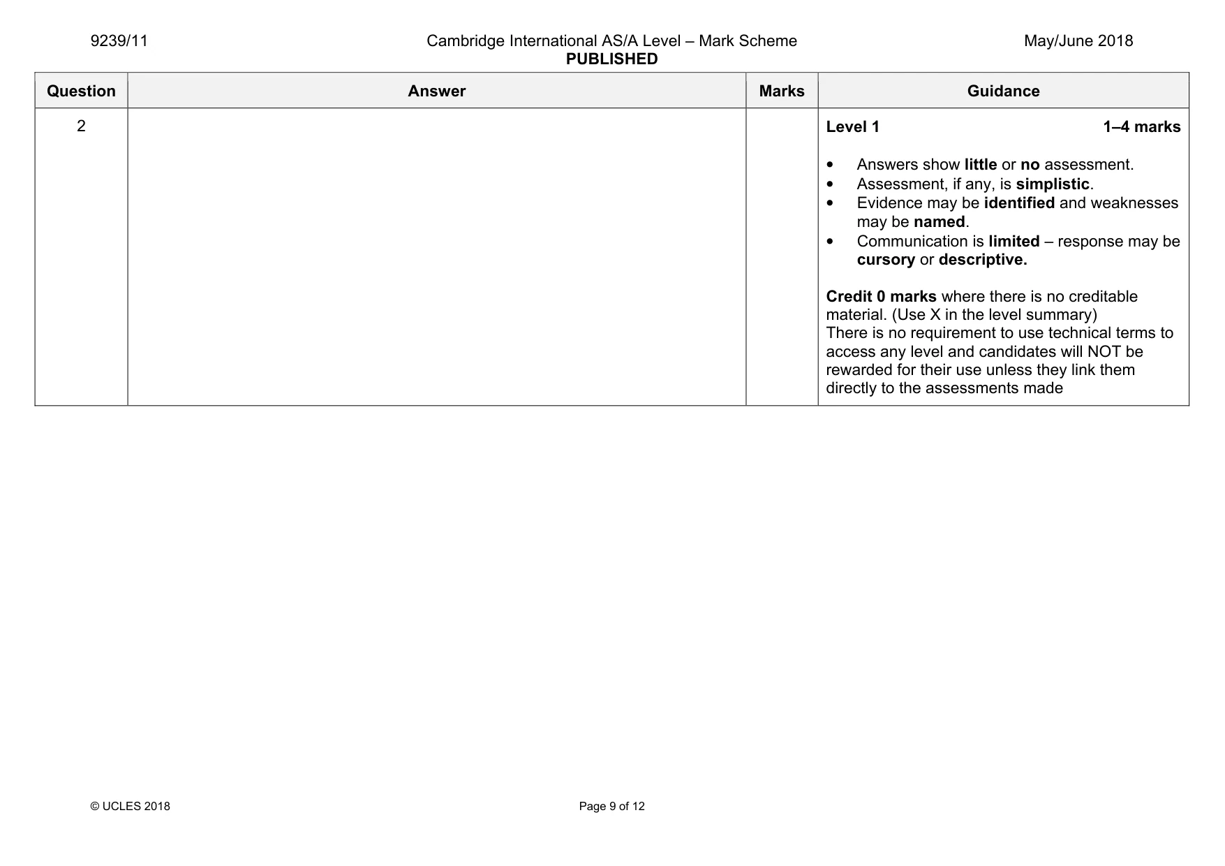 Mark scheme, page 9 of 12