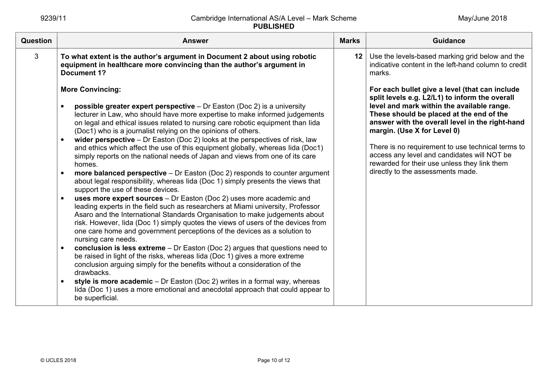 Mark scheme, page 10 of 12