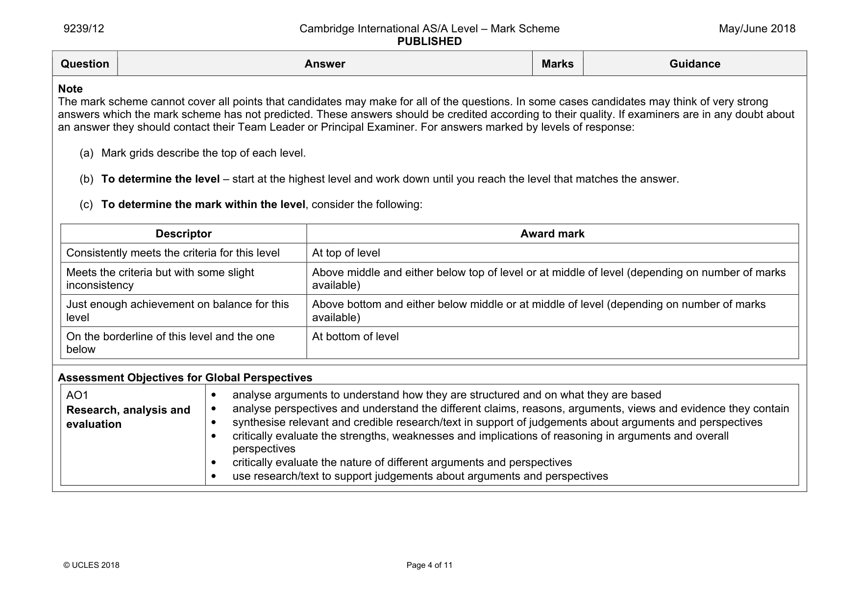 Mark scheme, page 4 of 11