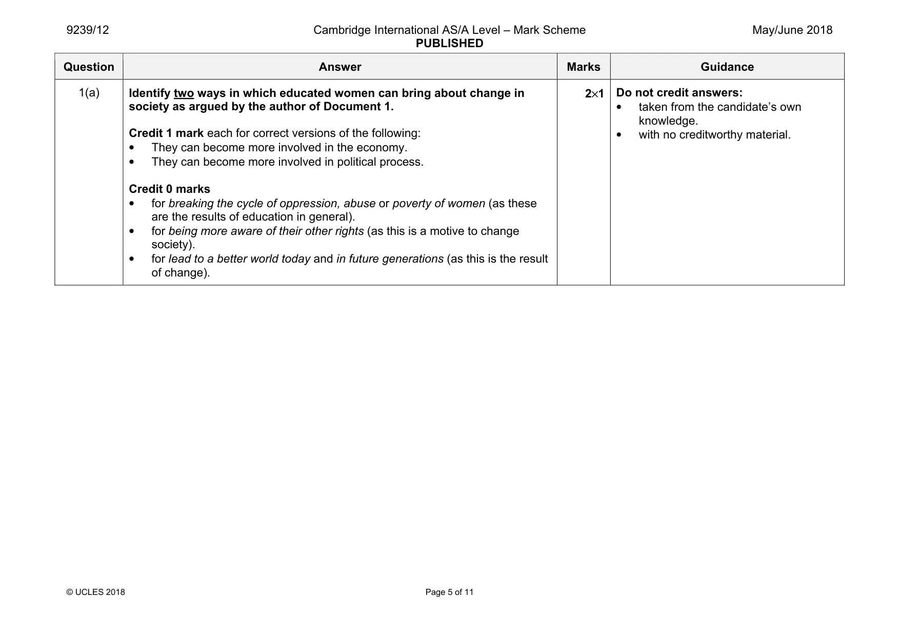 Mark scheme, page 5 of 11