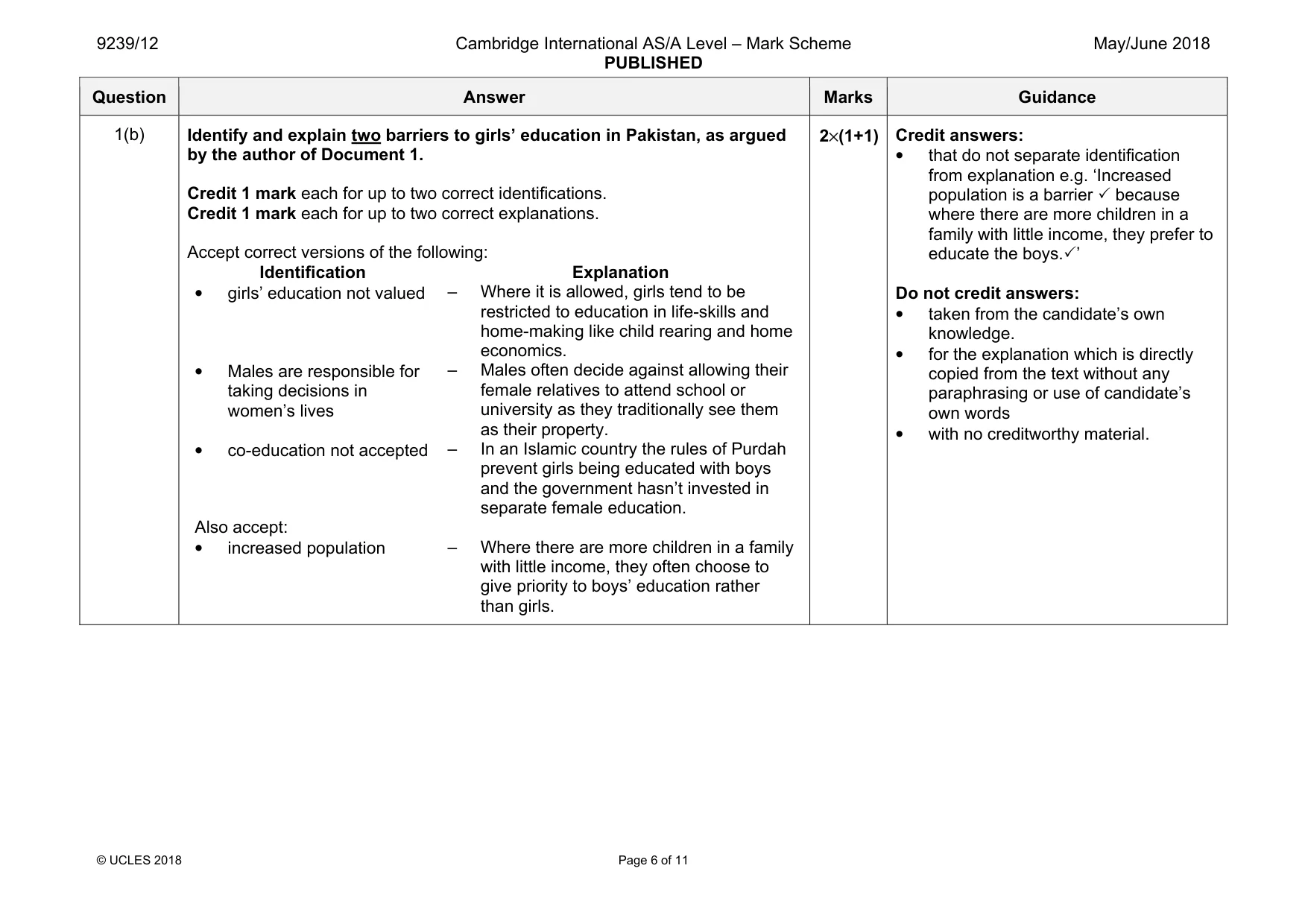 Mark scheme, page 6 of 11