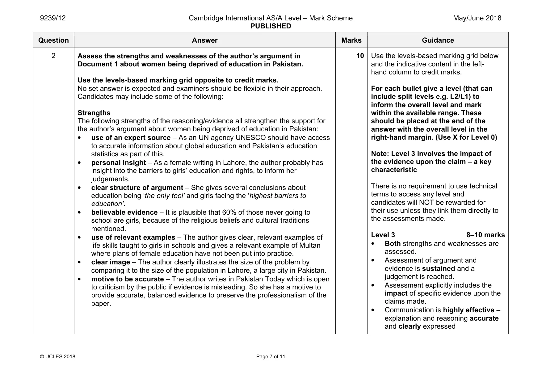 Mark scheme, page 7 of 11