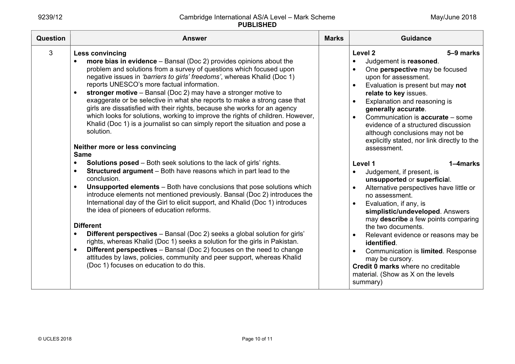 Mark scheme, page 10 of 11
