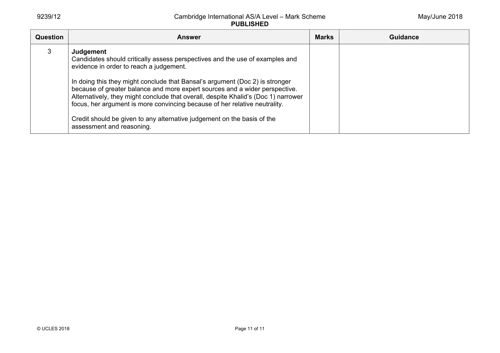 Mark scheme, page 11 of 11