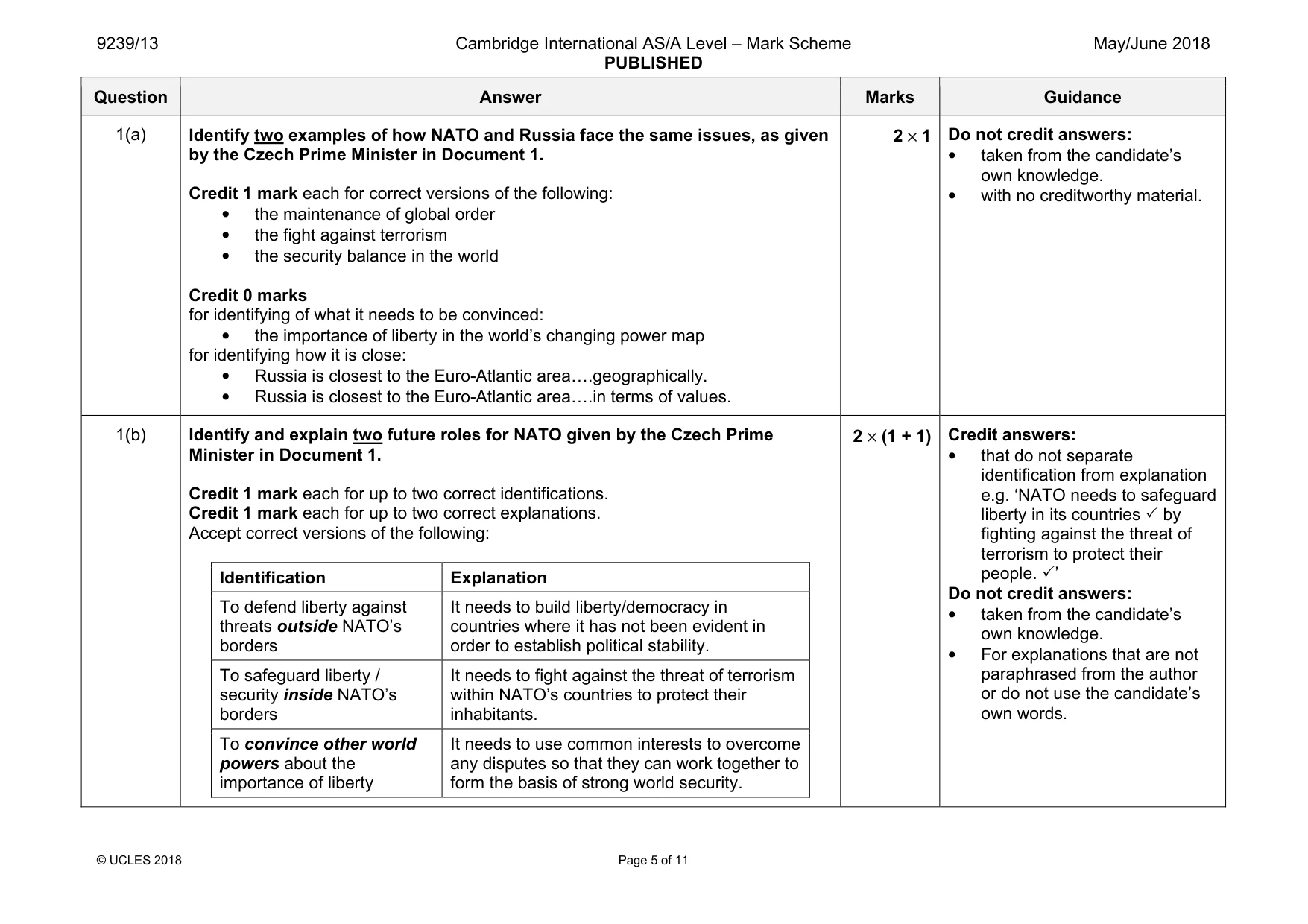 Mark scheme, page 5 of 11