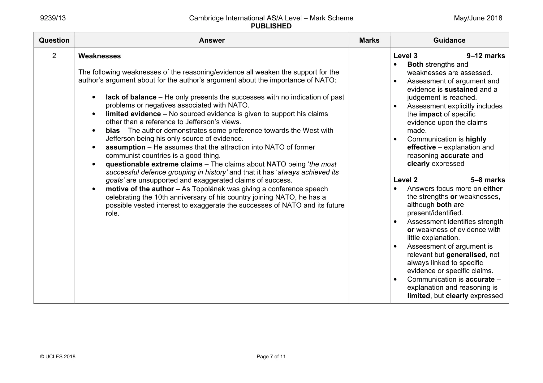 Mark scheme, page 7 of 11
