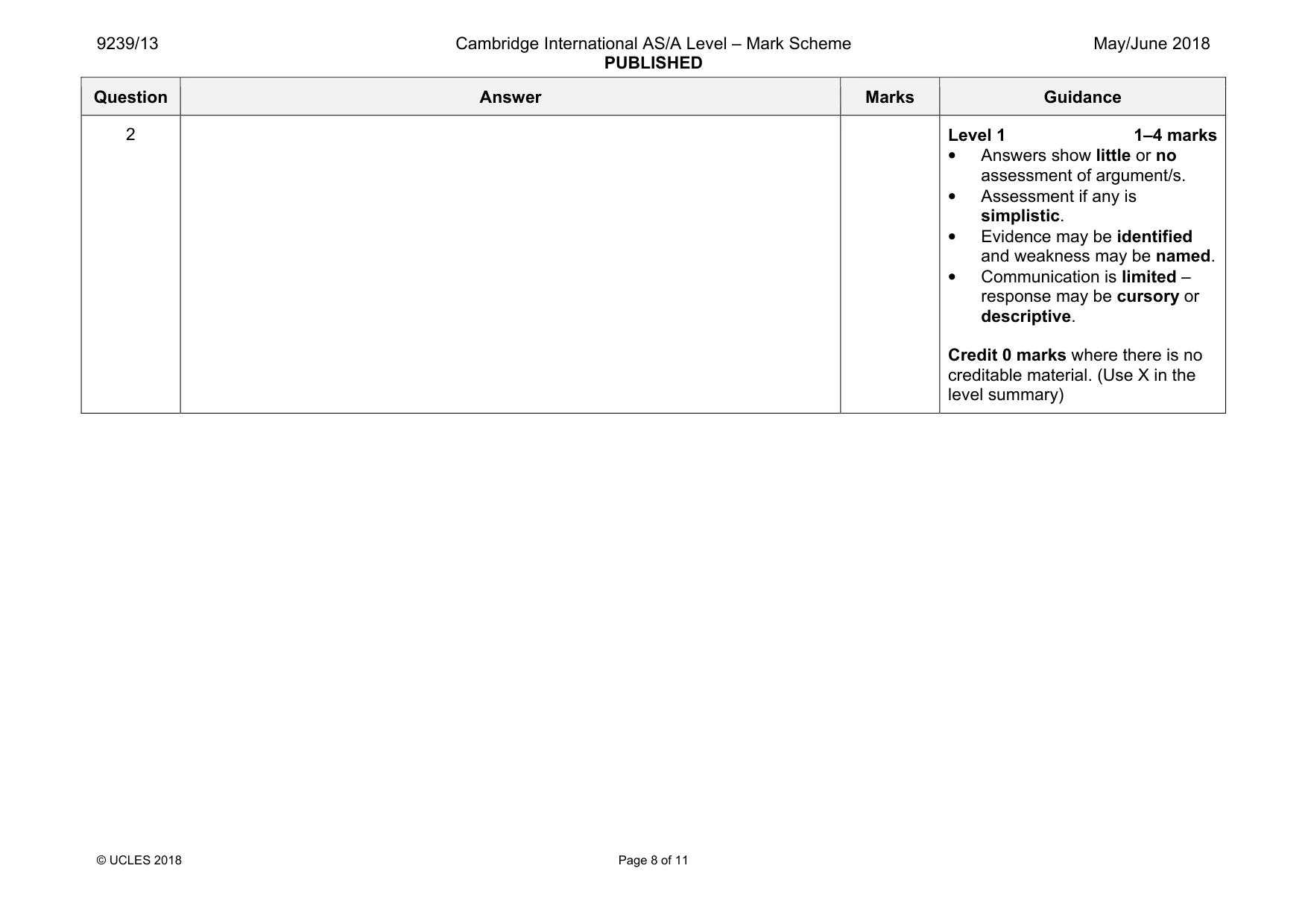 Mark scheme, page 8 of 11