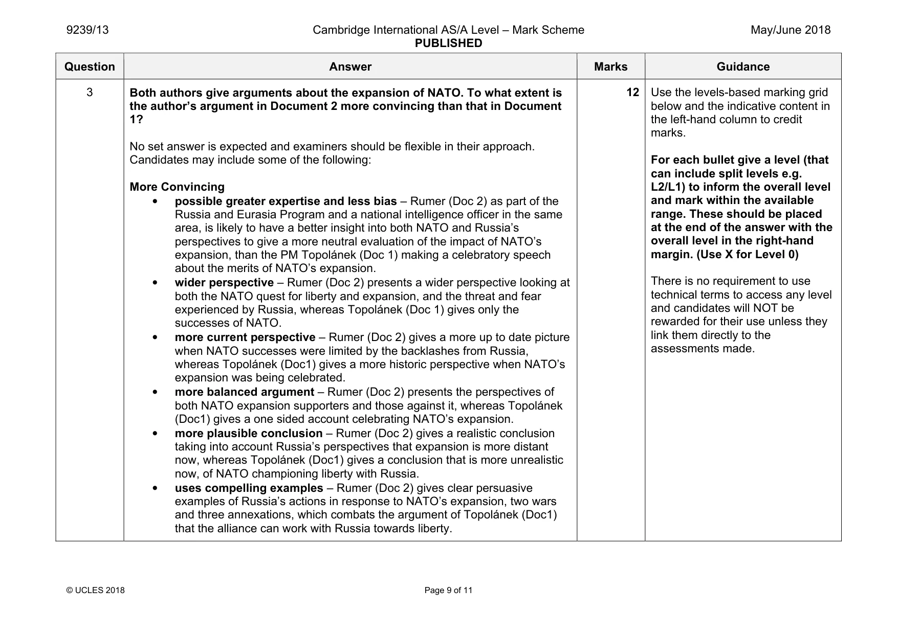 Mark scheme, page 9 of 11