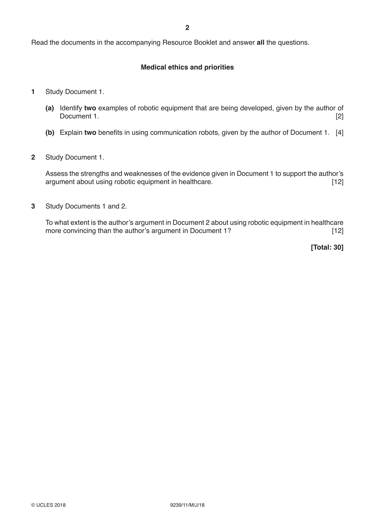 Cambridge A Level Global Perspectives and Research 9239 2018 May/June Paper 1 · Variant 1 question paper, page 2 of 4