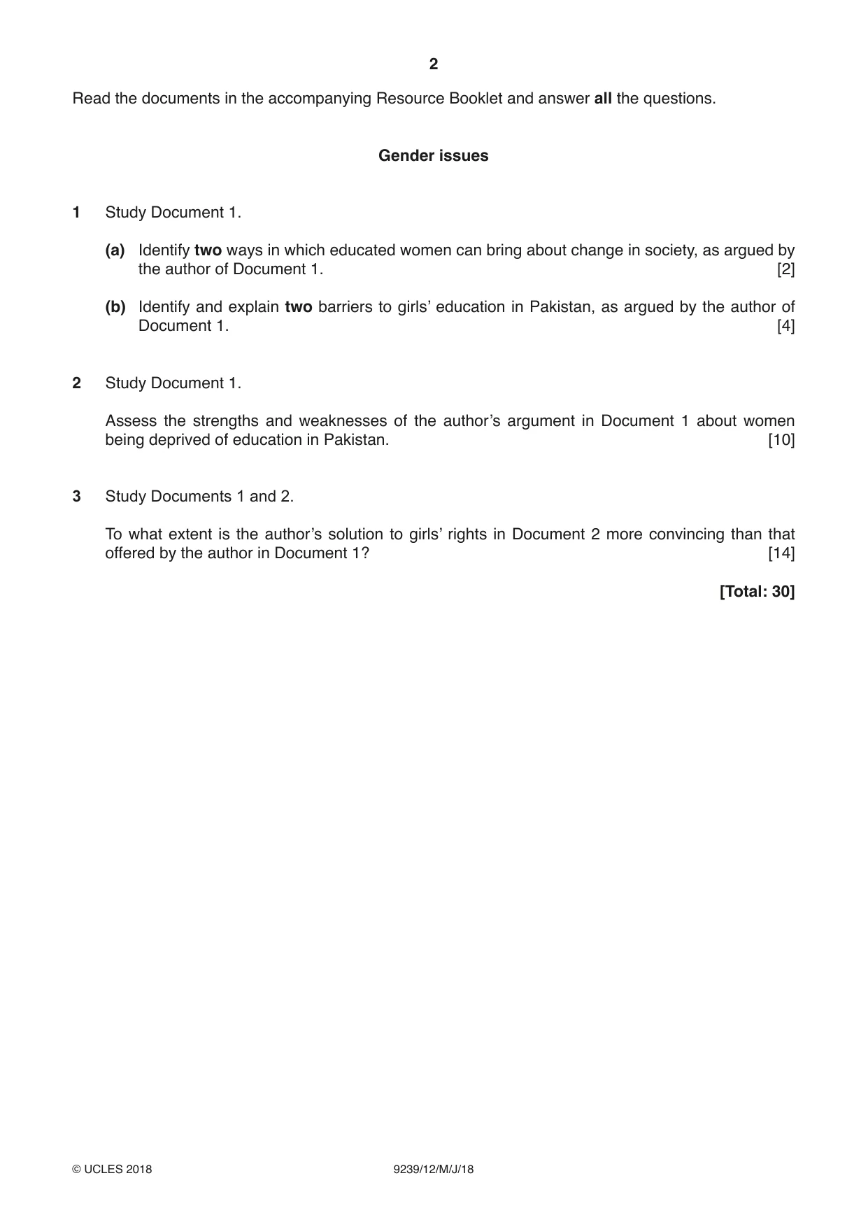 Cambridge A Level Global Perspectives and Research 9239 2018 May/June Paper 1 · Variant 2 question paper, page 2 of 4