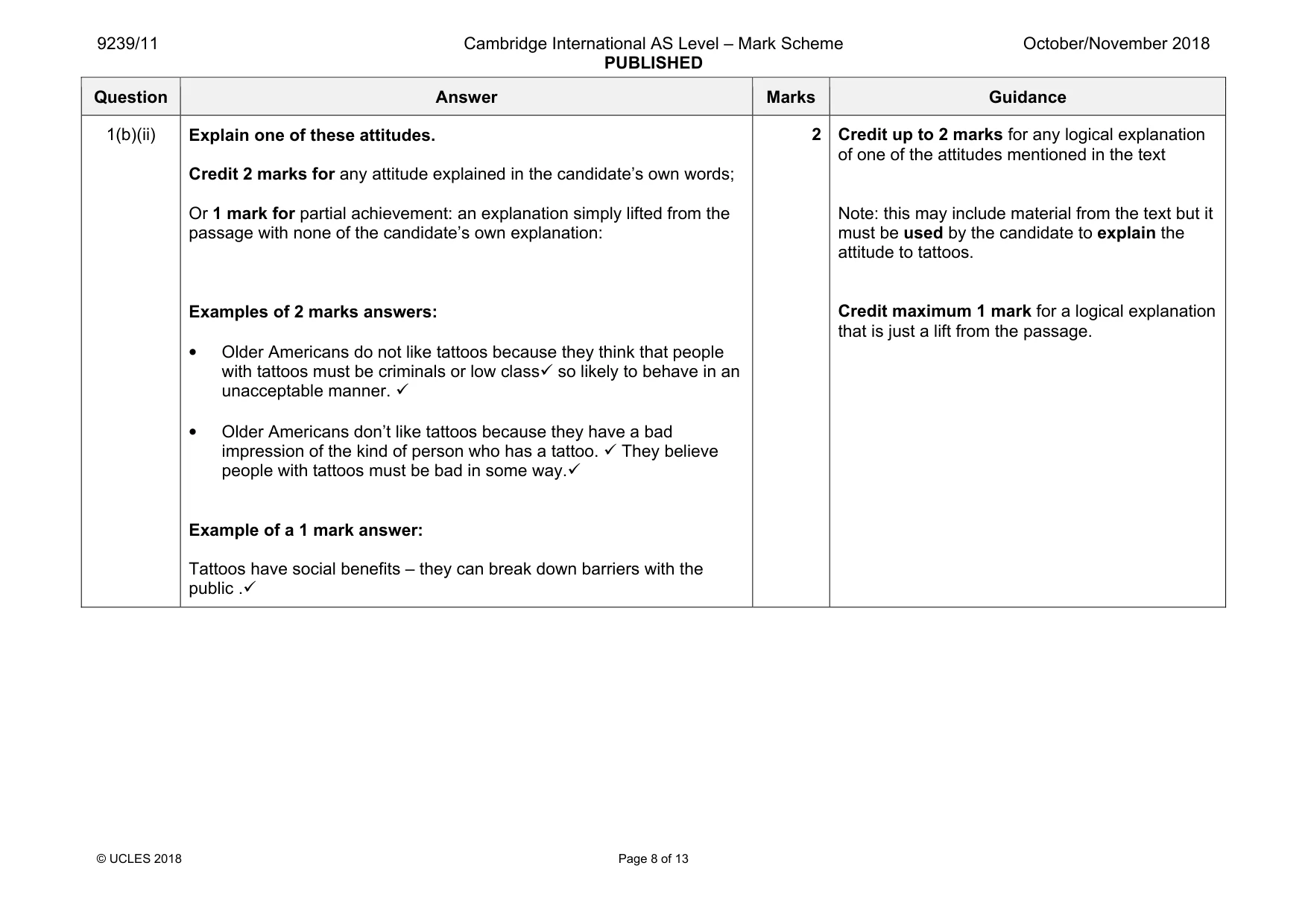 Mark scheme, page 8 of 13