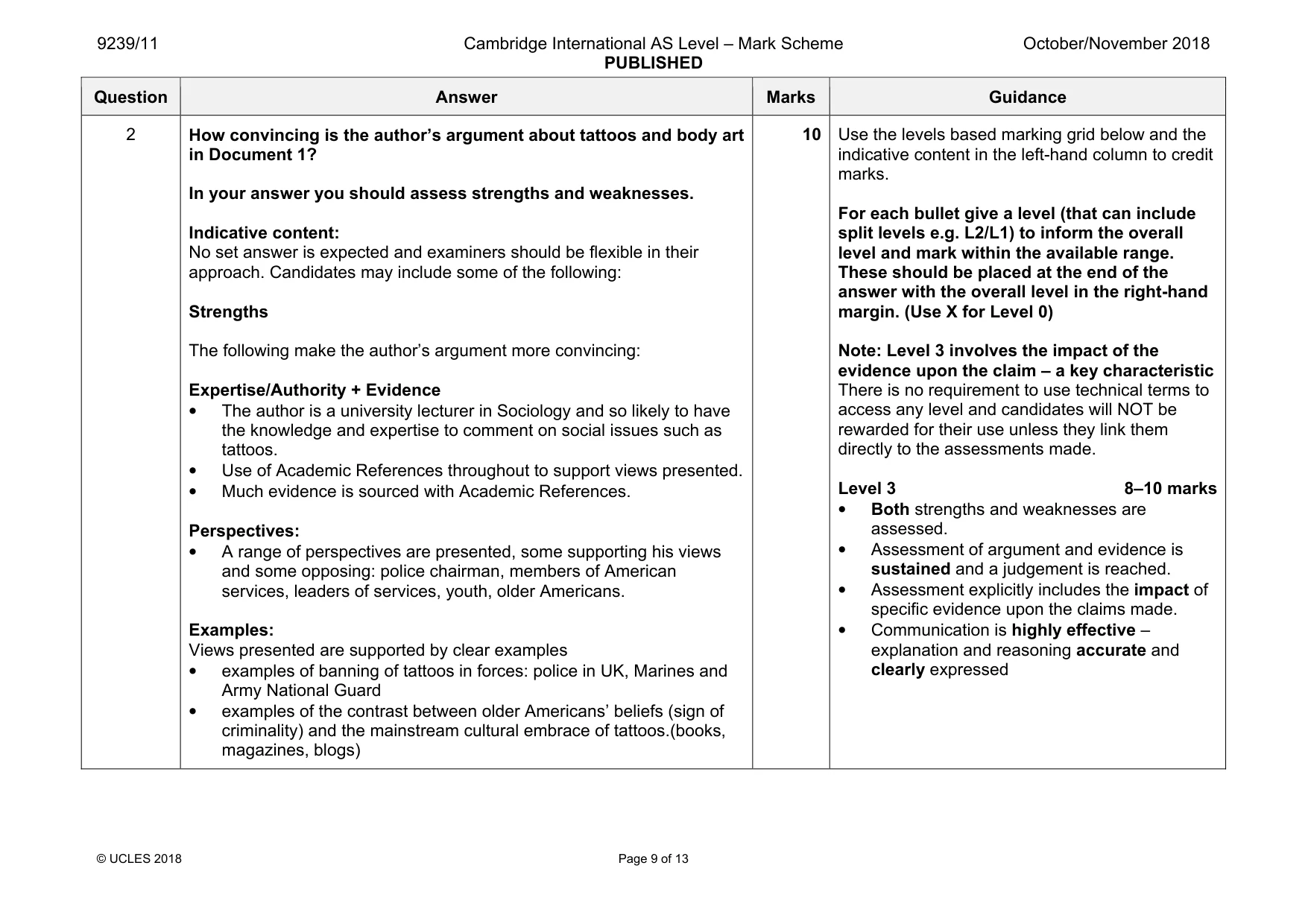 Mark scheme, page 9 of 13