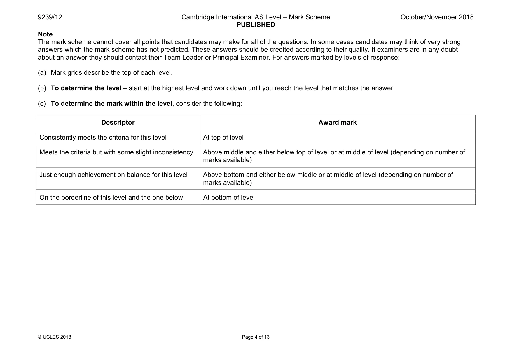 Mark scheme, page 4 of 13
