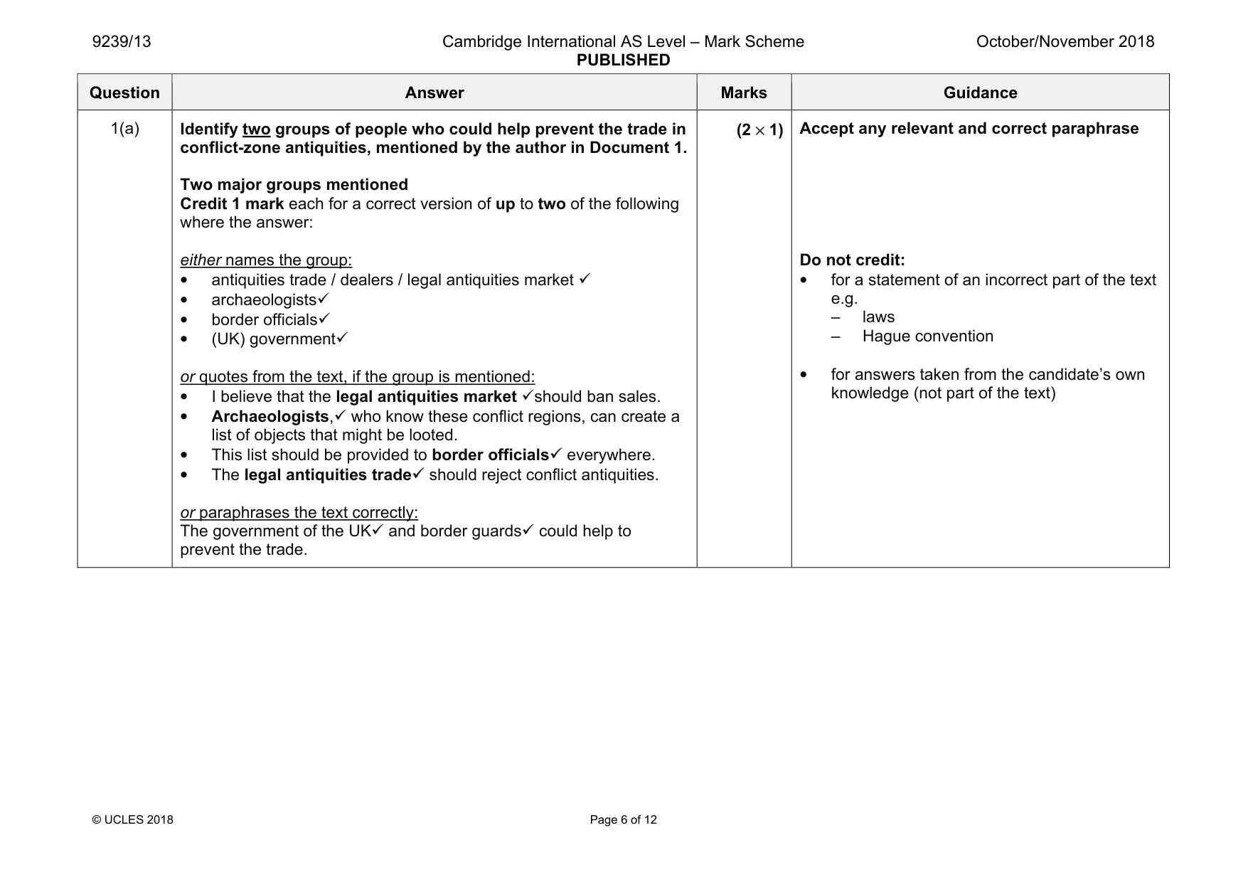 Mark scheme, page 6 of 12