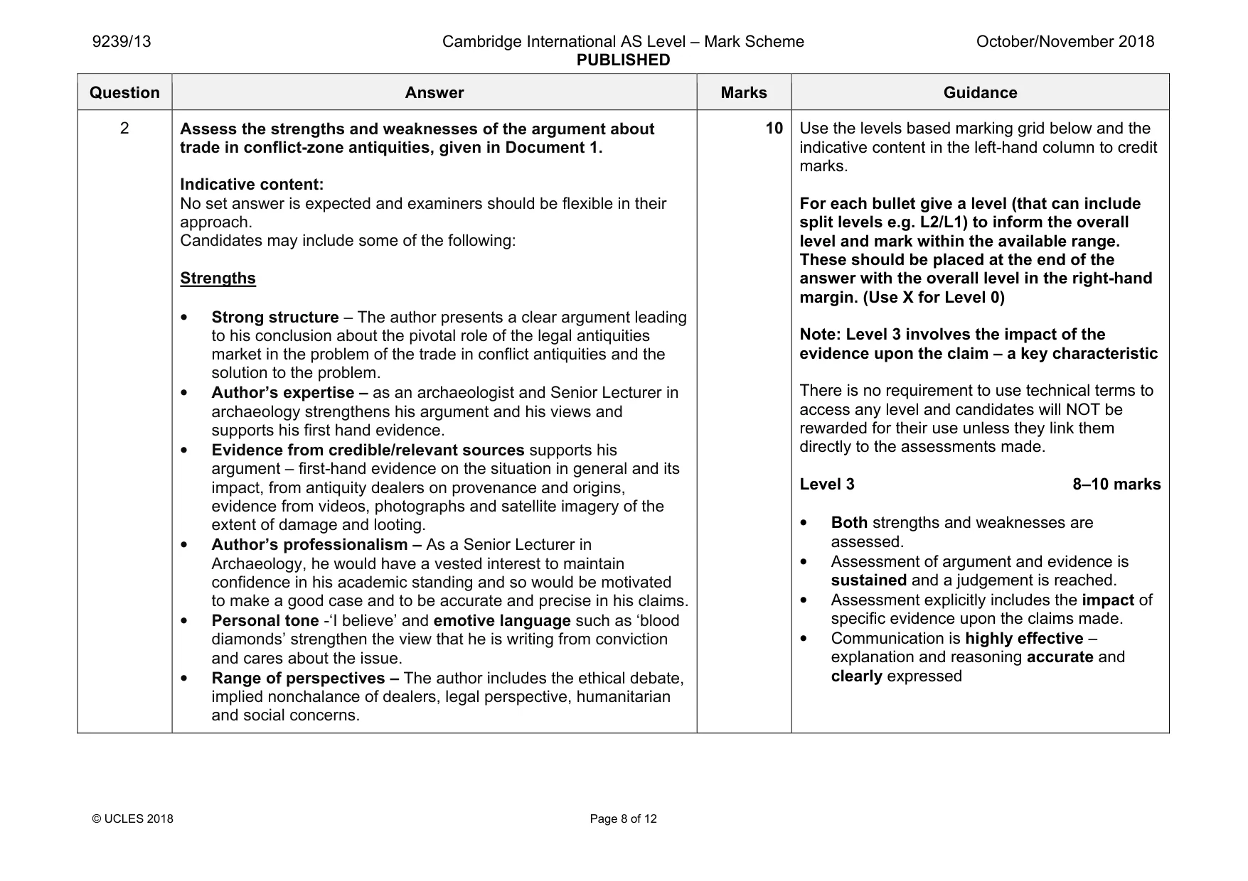 Mark scheme, page 8 of 12