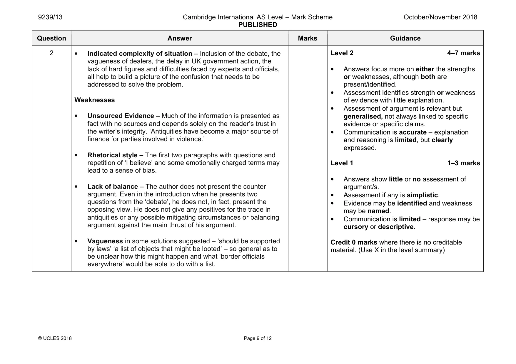 Mark scheme, page 9 of 12