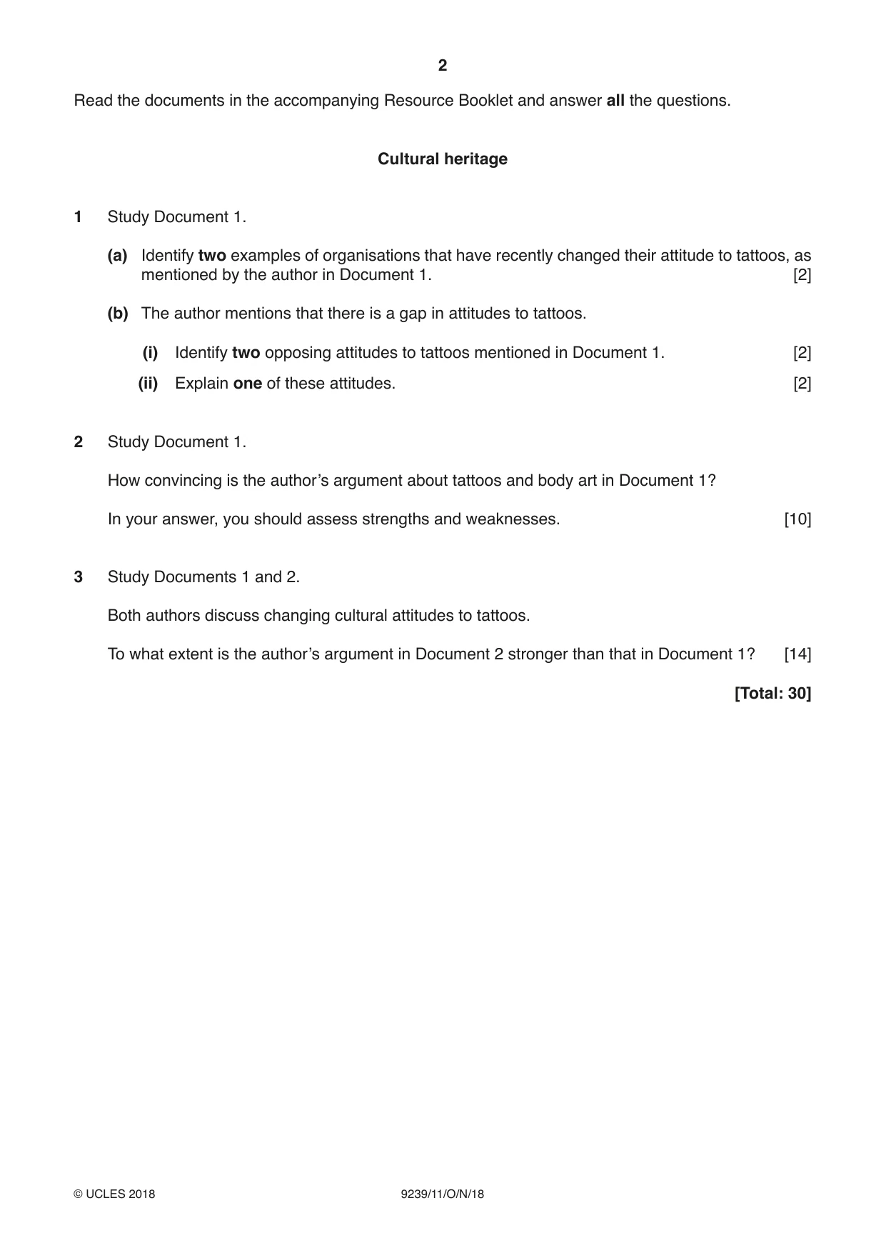 Cambridge A Level Global Perspectives and Research 9239 2018 Oct/Nov Paper 1 · Variant 1 question paper, page 2 of 4