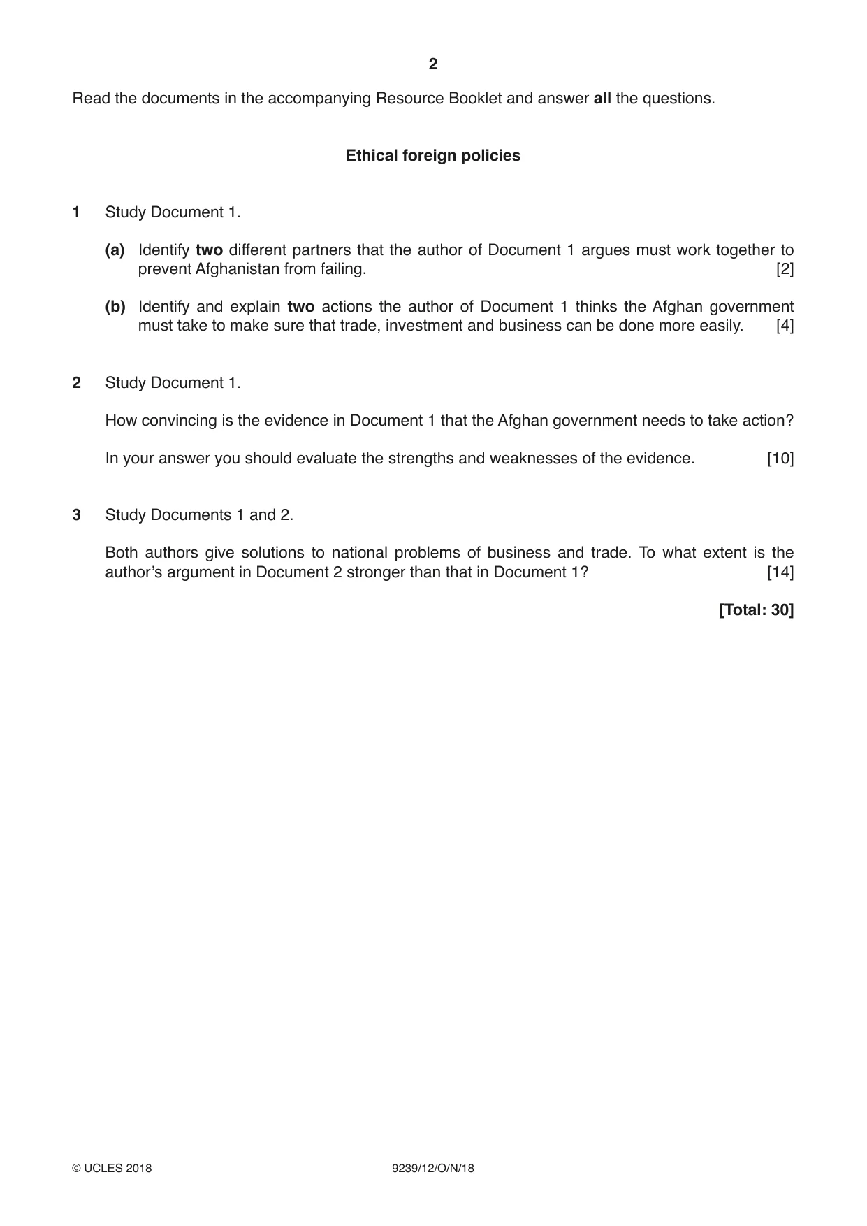 Cambridge A Level Global Perspectives and Research 9239 2018 Oct/Nov Paper 1 · Variant 2 question paper, page 2 of 4