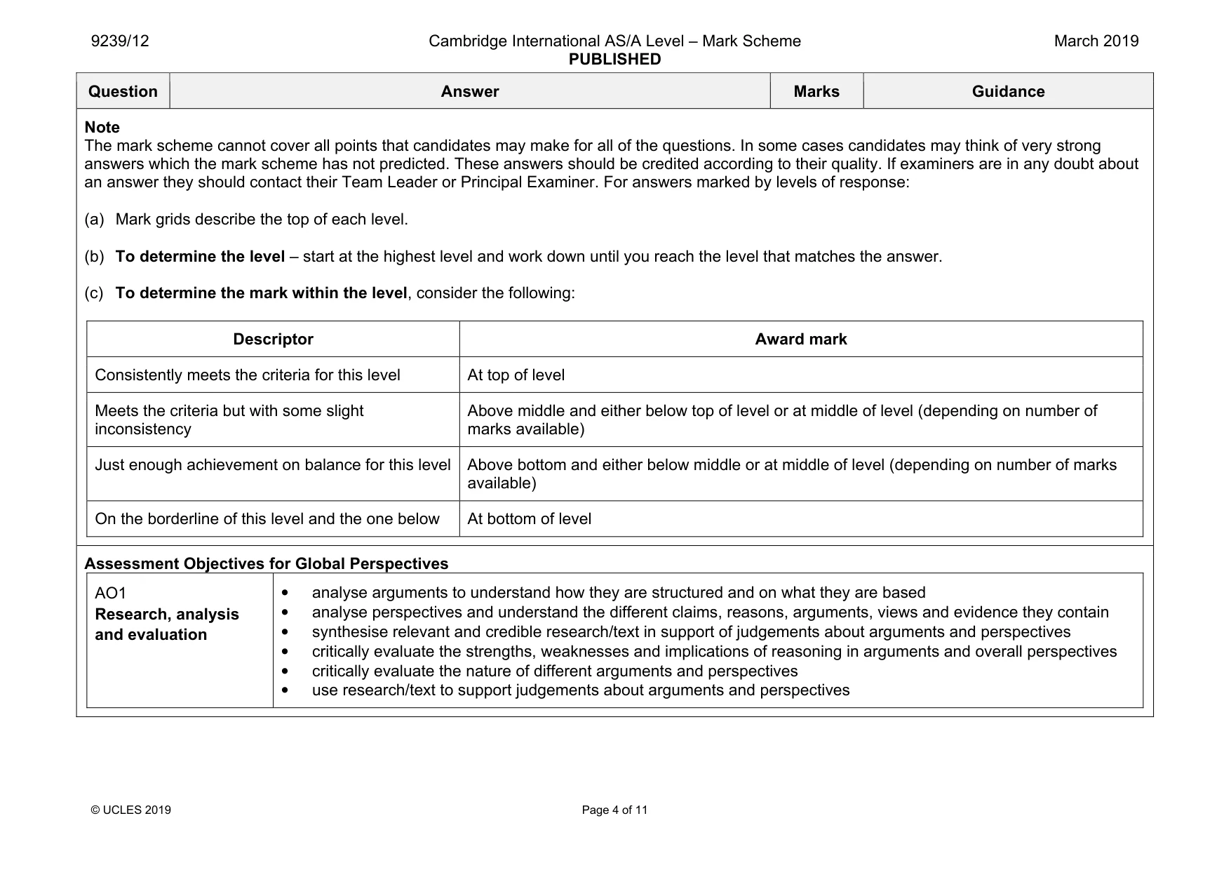 Mark scheme, page 4 of 11