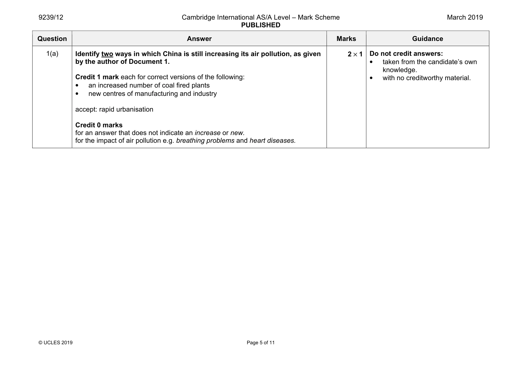 Mark scheme, page 5 of 11