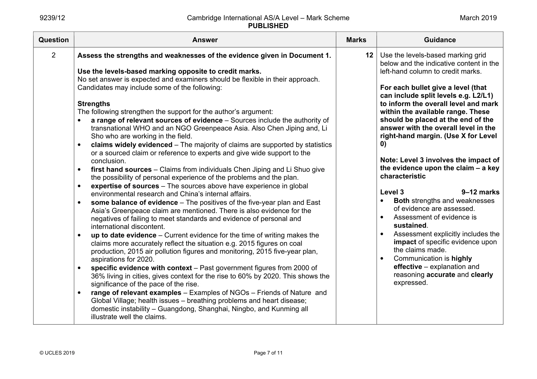 Mark scheme, page 7 of 11